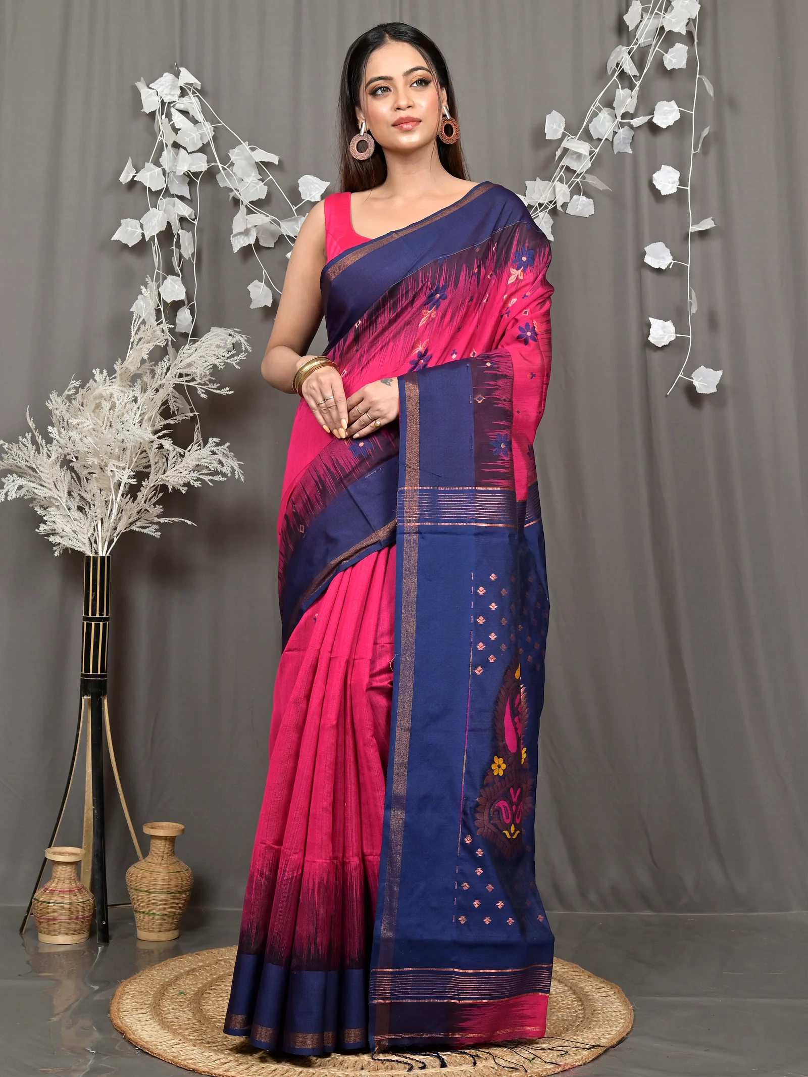 Purpel Blue Cotton Blend Parlkim Ikkat Jharna Saree (2291)