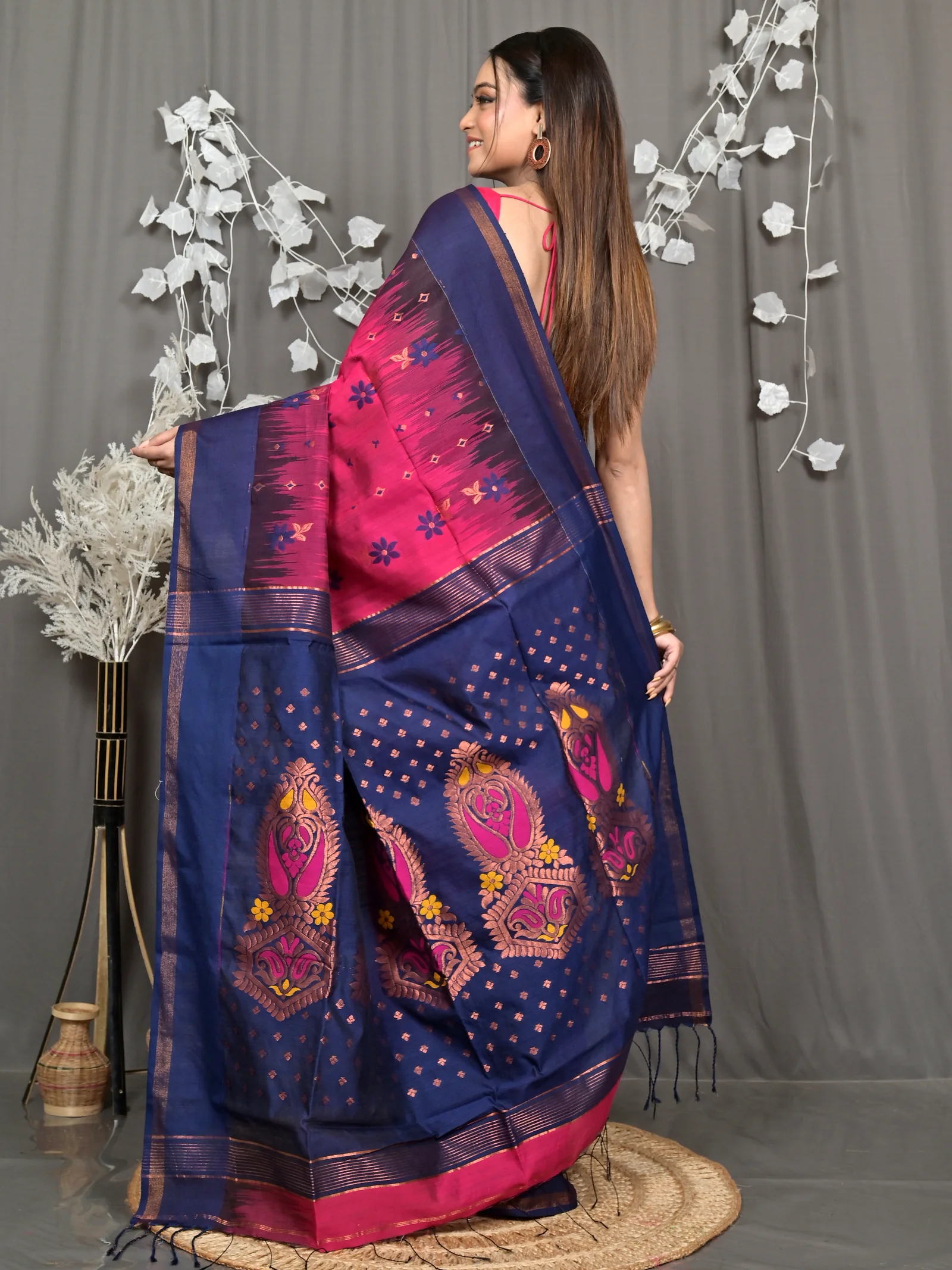 Purpel Blue Cotton Blend Parlkim Ikkat Jharna Saree (2291)