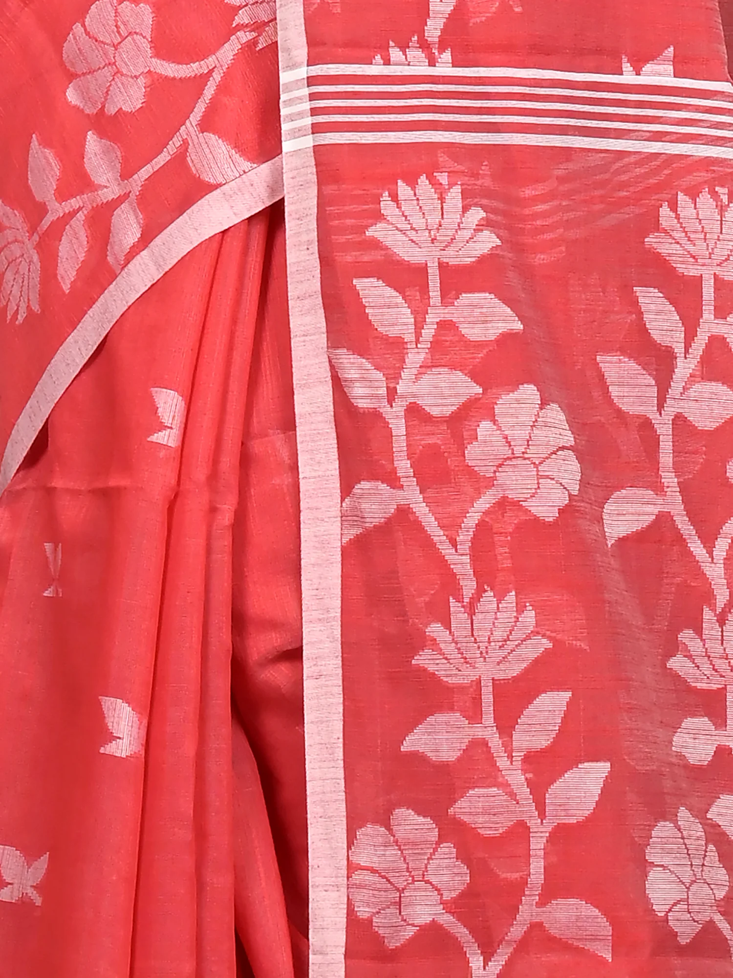 Red Cotton Blend Parlon Handloom Saree (2293)