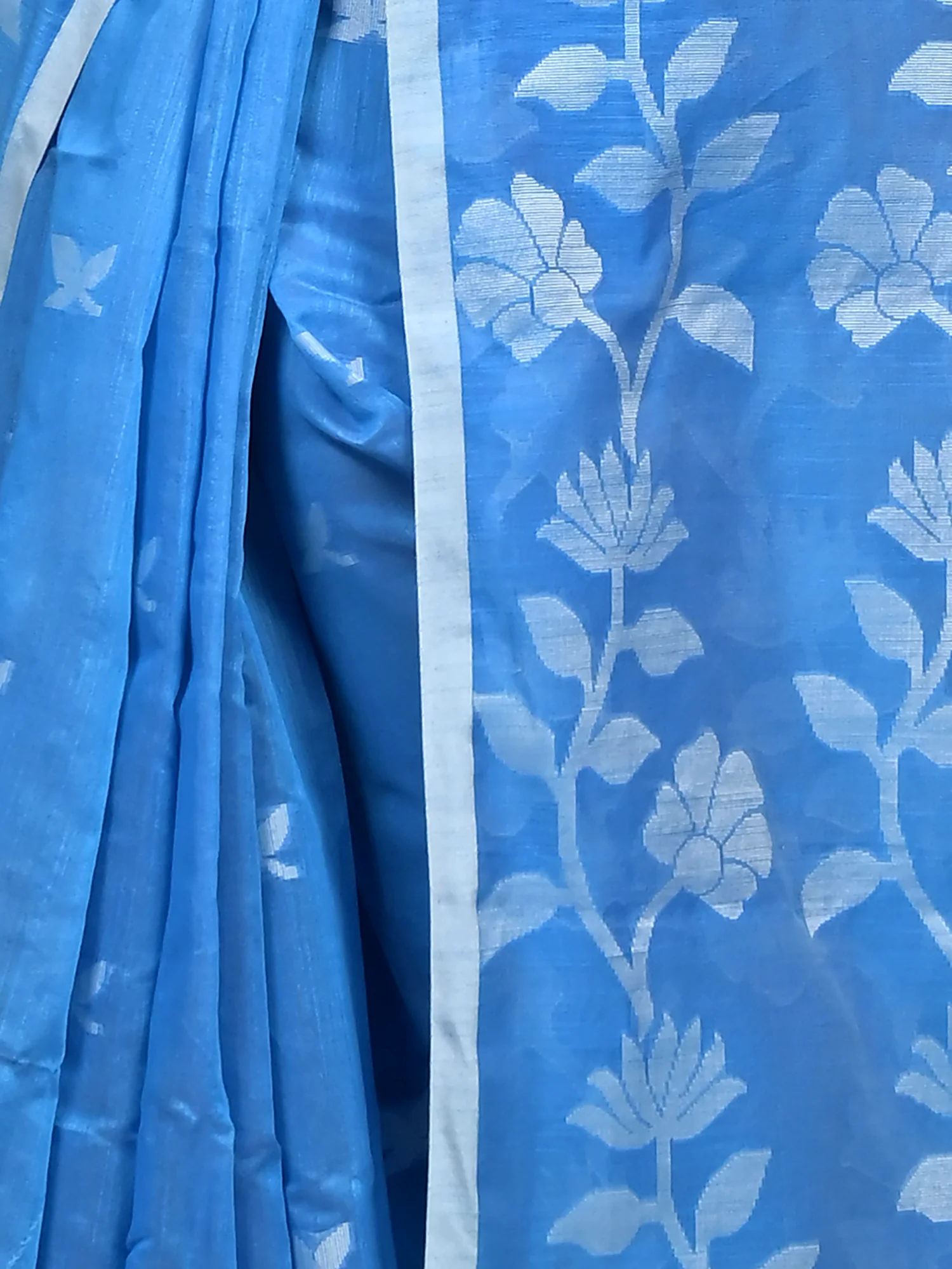 Sky Blue Cotton Blend Parlon Handloom Saree (2294)
