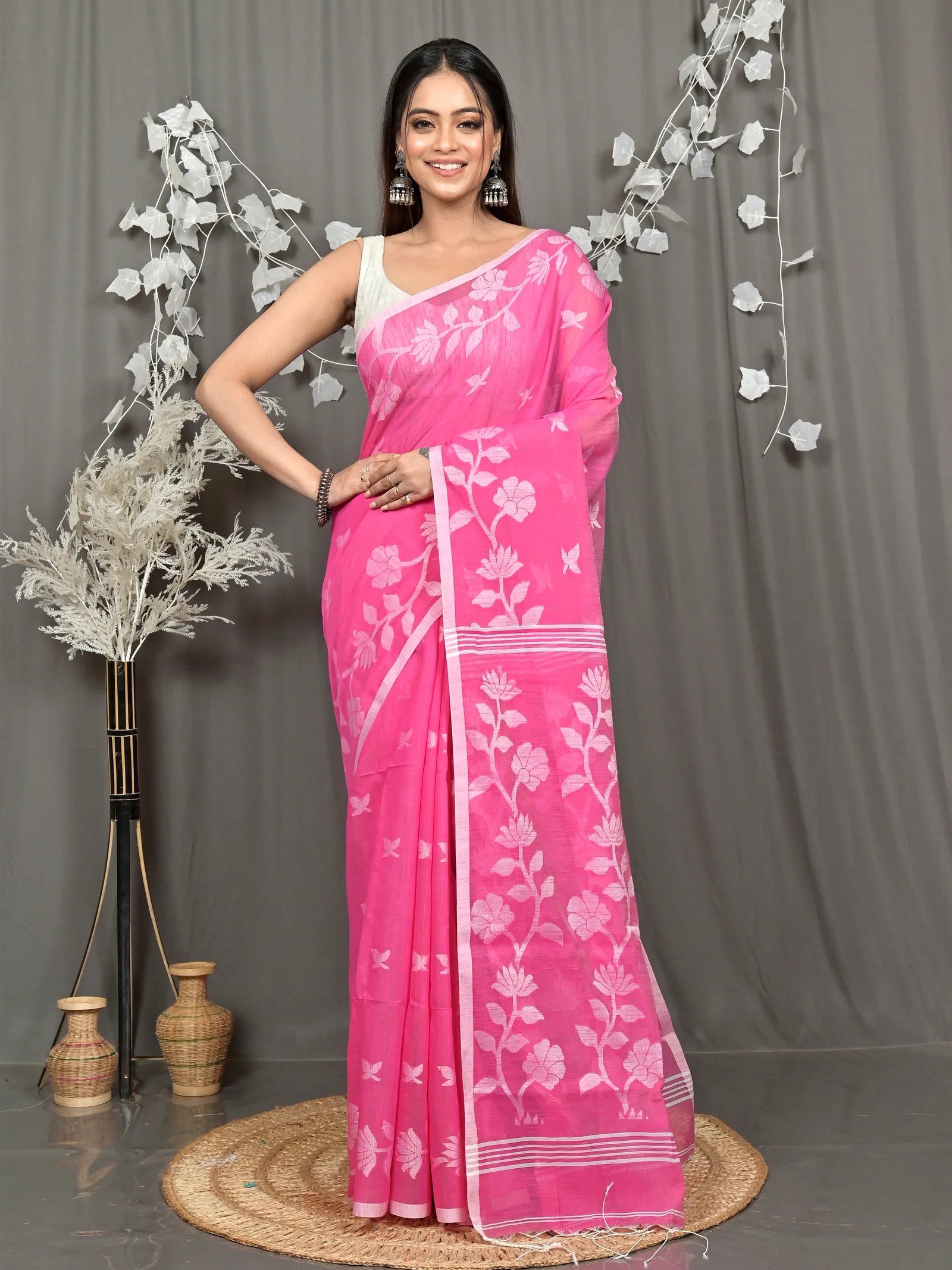 Purple Cotton Blend Parlon Handloom Saree (2296)