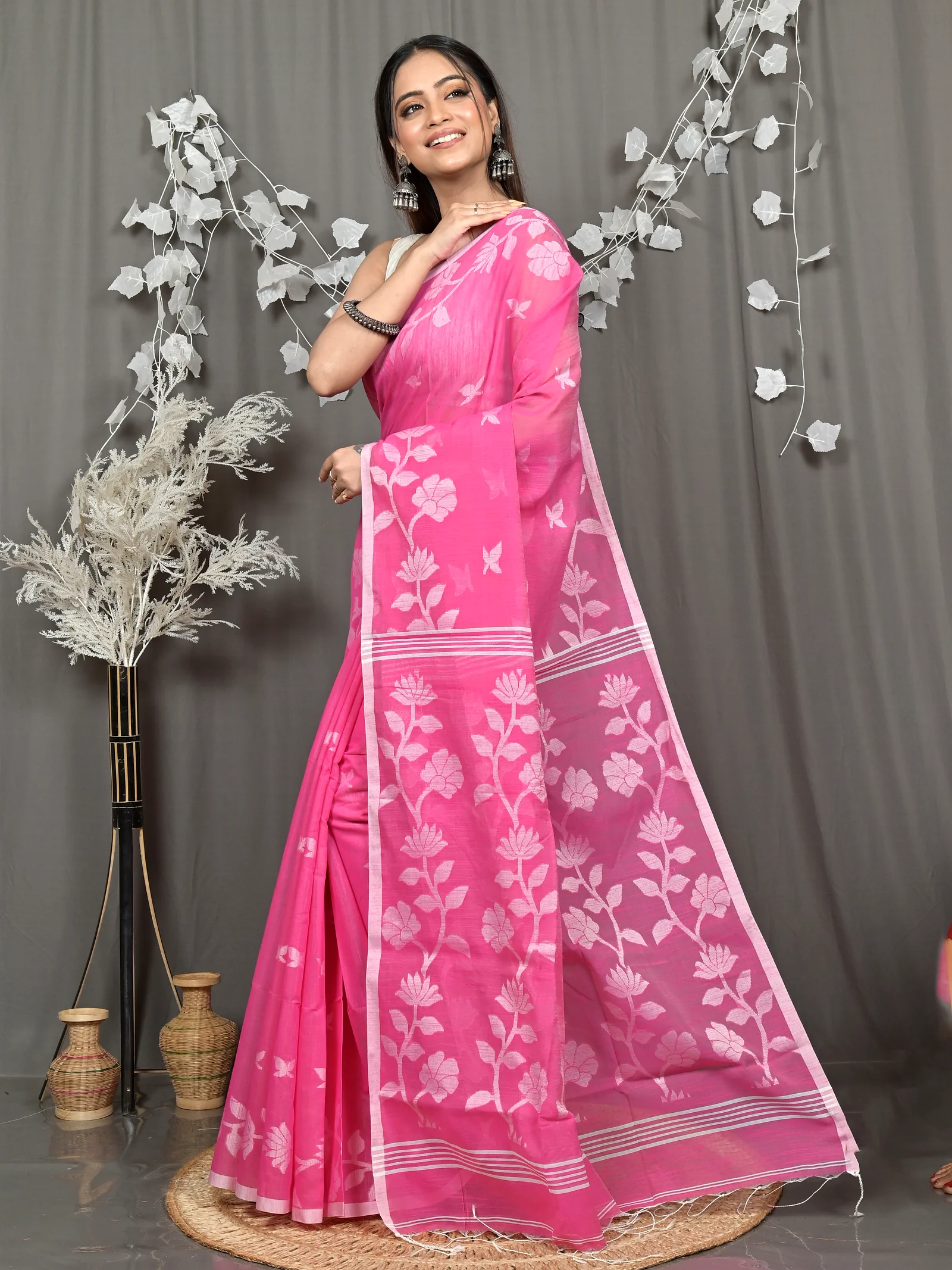 Purple Cotton Blend Parlon Handloom Saree (2296)