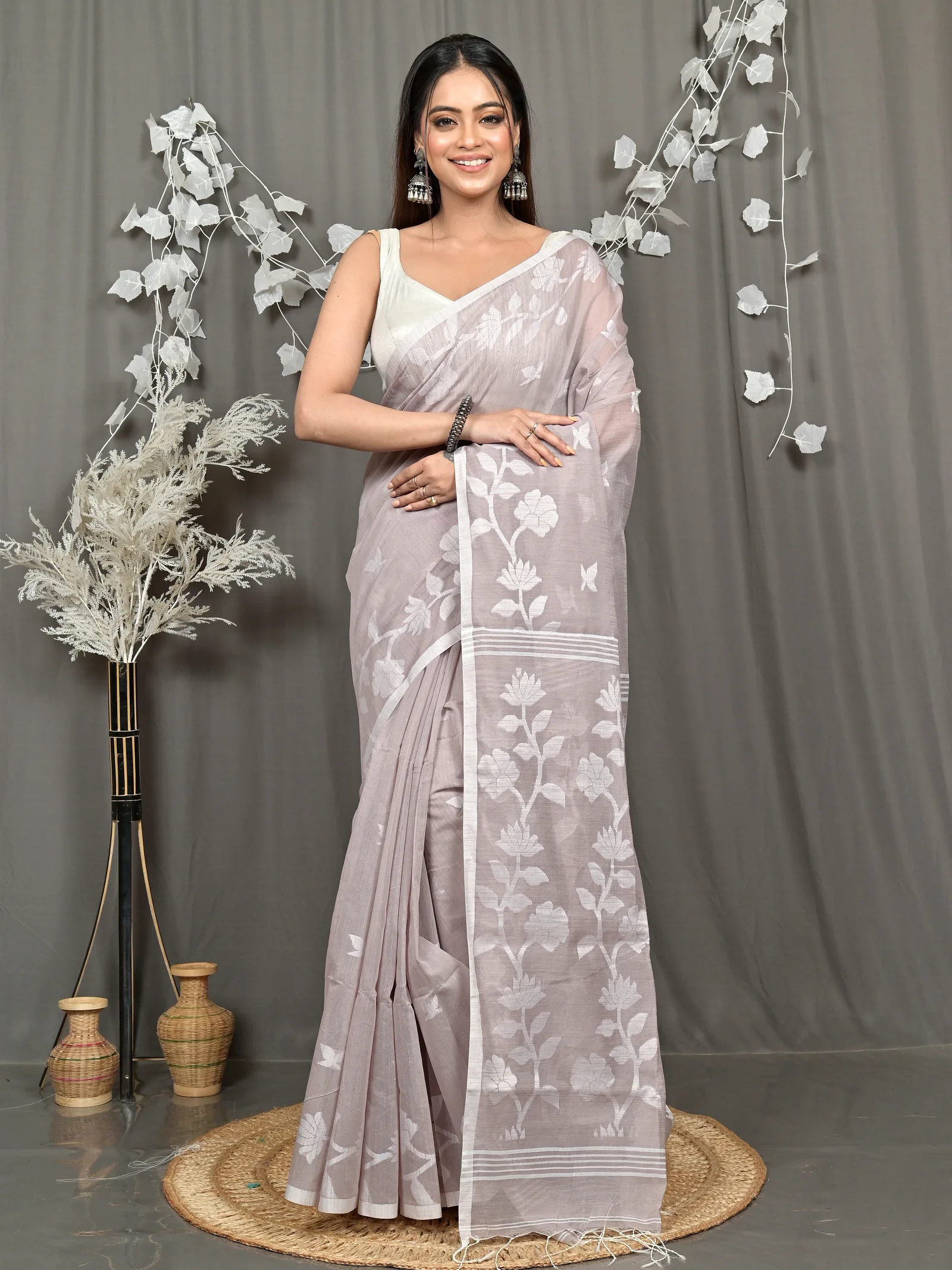 Wine Cotton Blend Parlon Handloom Saree (2297)