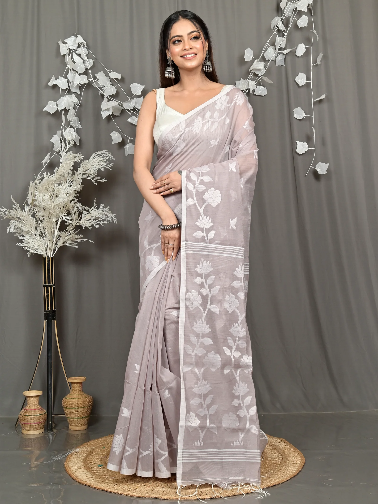Wine Cotton Blend Parlon Handloom Saree (2297)