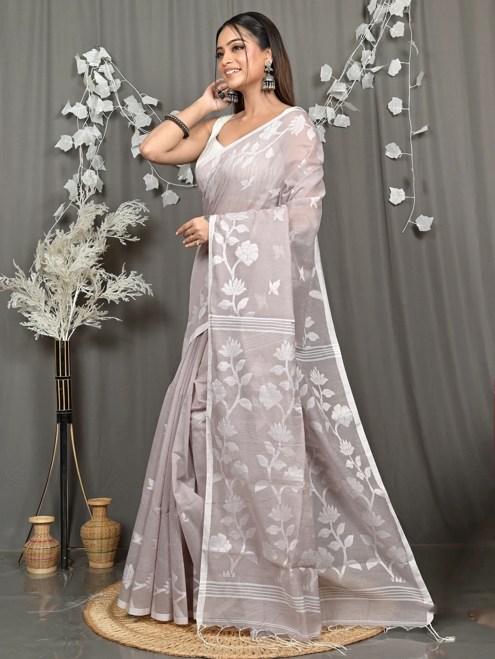 Wine Cotton Blend Parlon Handloom Saree (2297)