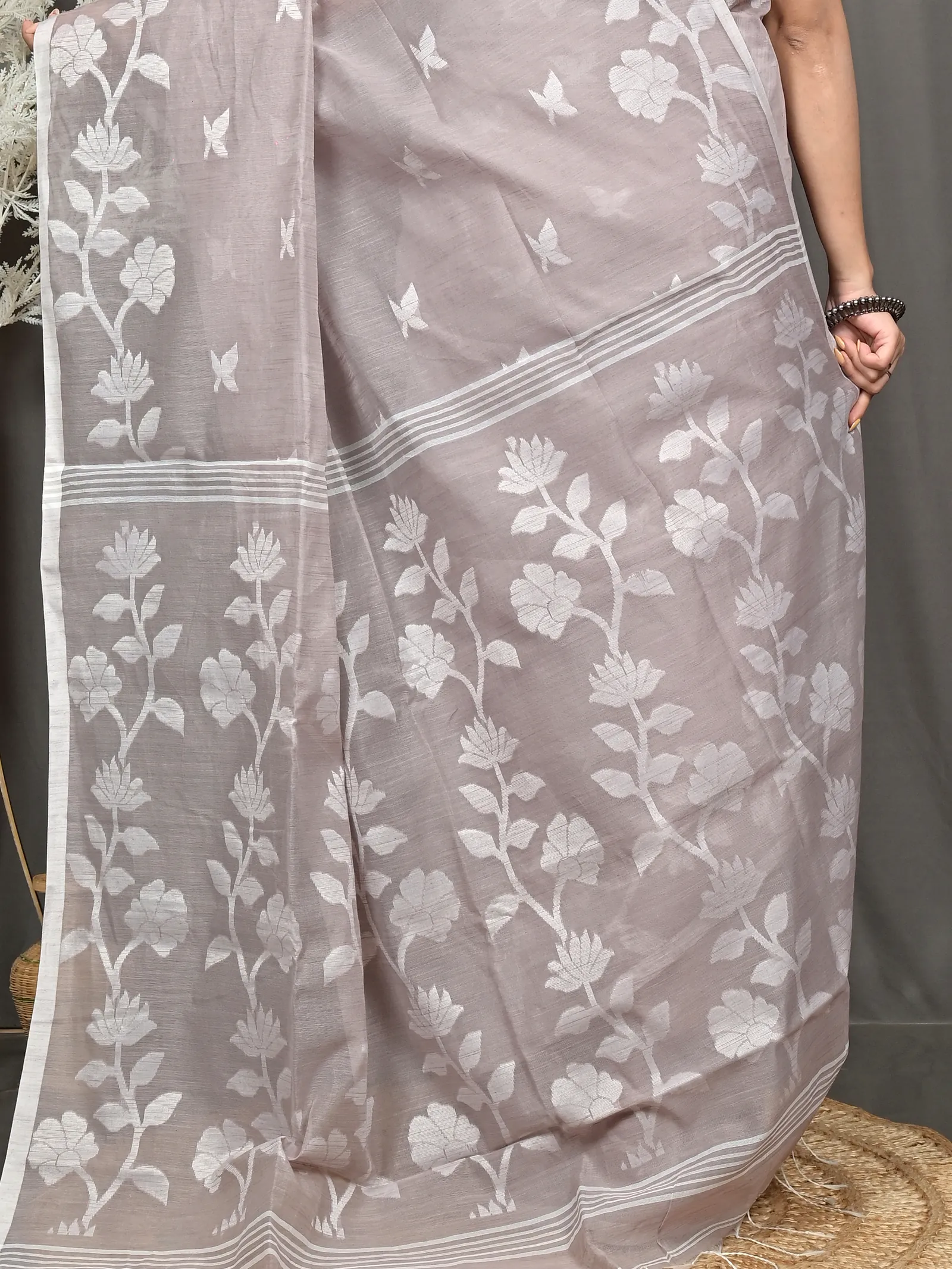 Wine Cotton Blend Parlon Handloom Saree (2297)