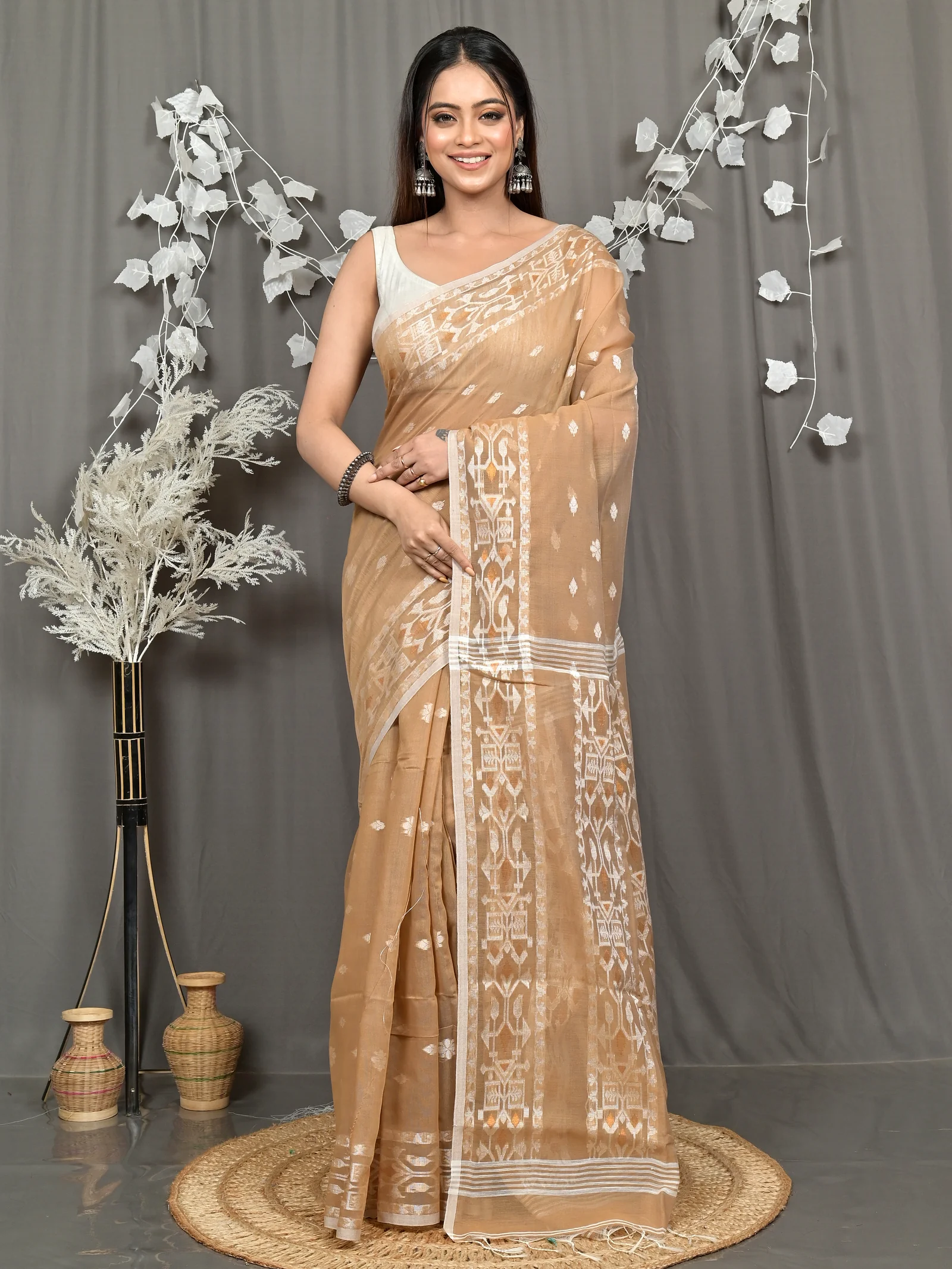Brown Cotton Blend Parlvi Handloom Saree (2298)