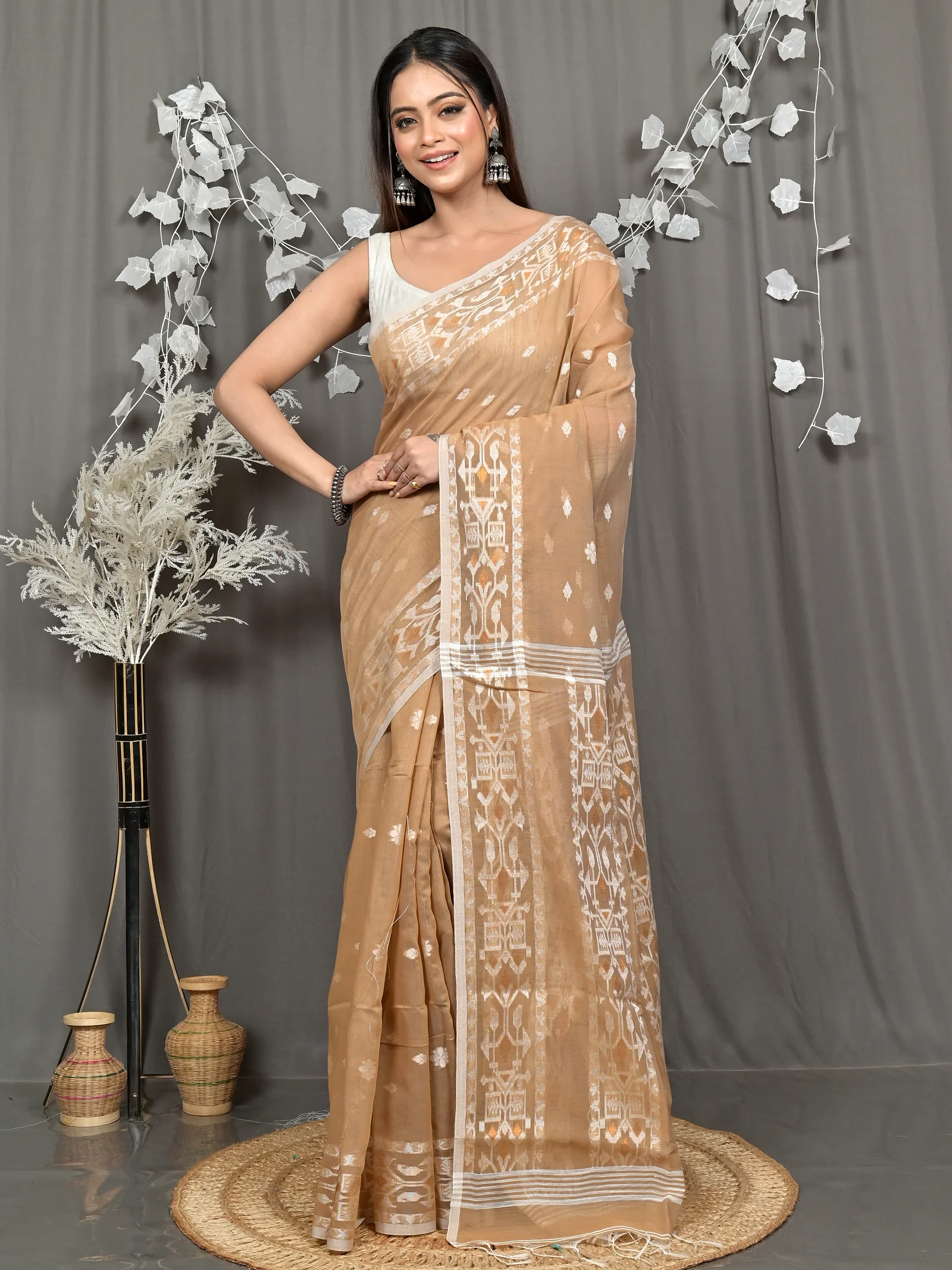 Brown Cotton Blend Parlvi Handloom Saree (2298)