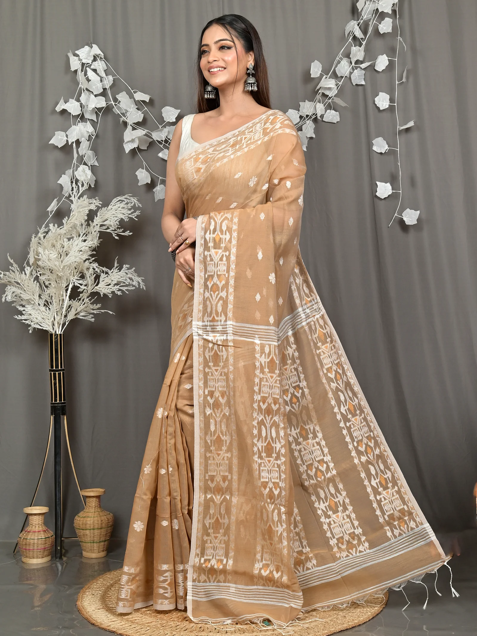 Brown Cotton Blend Parlvi Handloom Saree (2298)