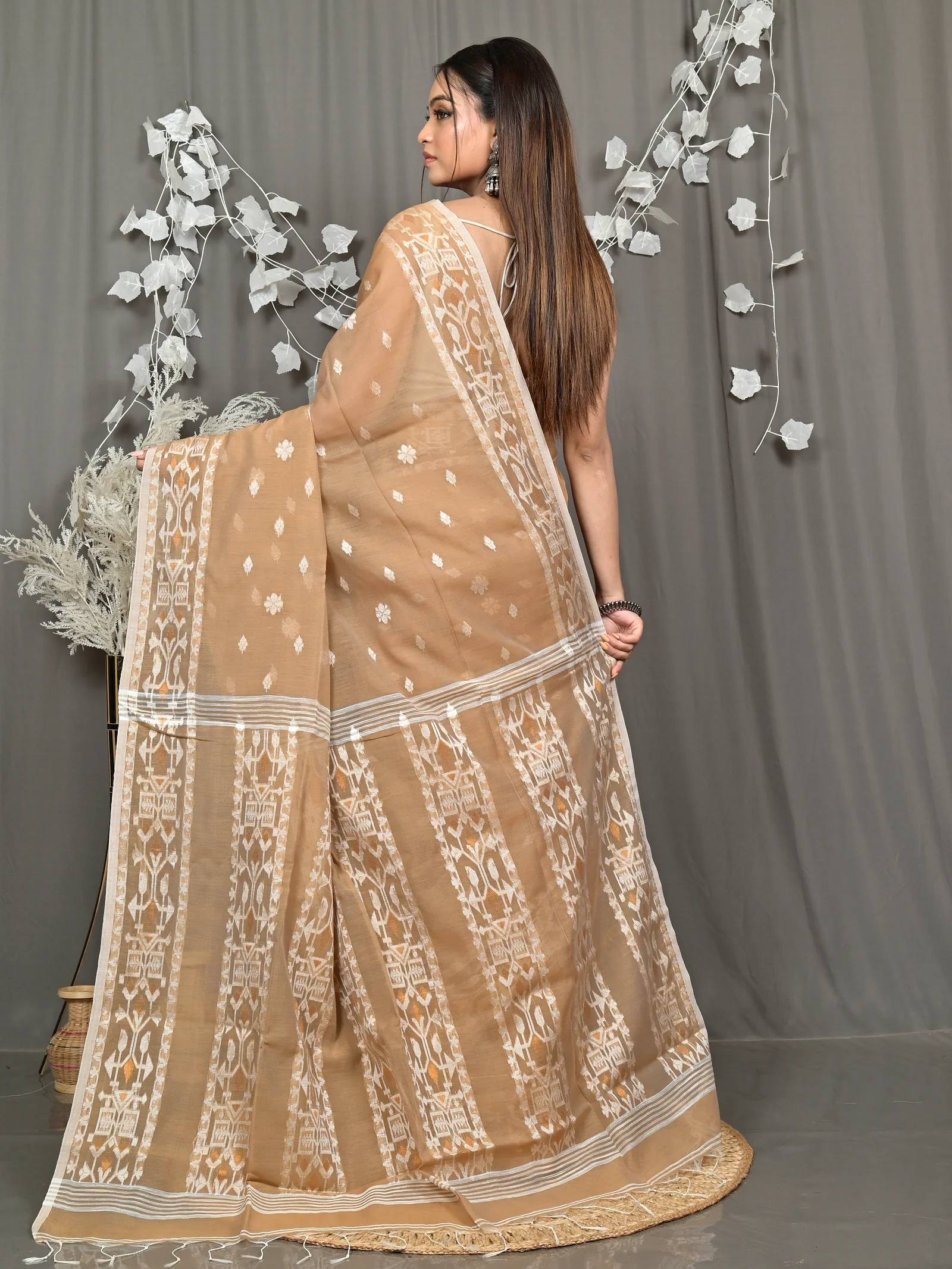 Brown Cotton Blend Parlvi Handloom Saree (2298)