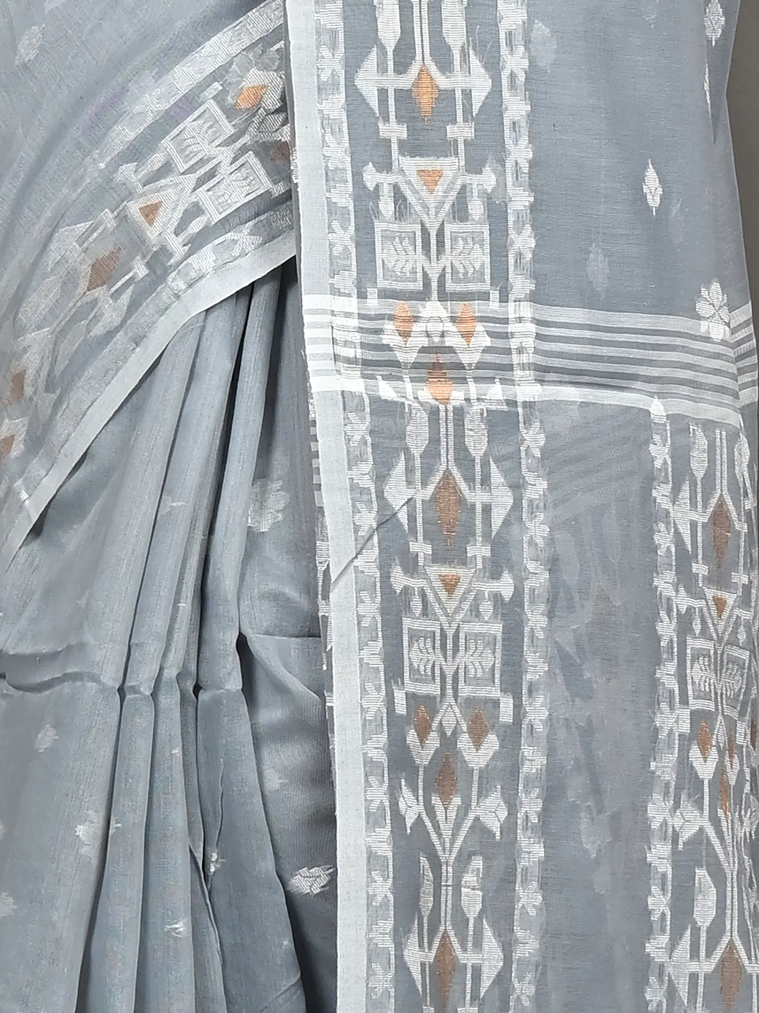 Grey Cotton Blend Parlvi Handloom Saree (2299)