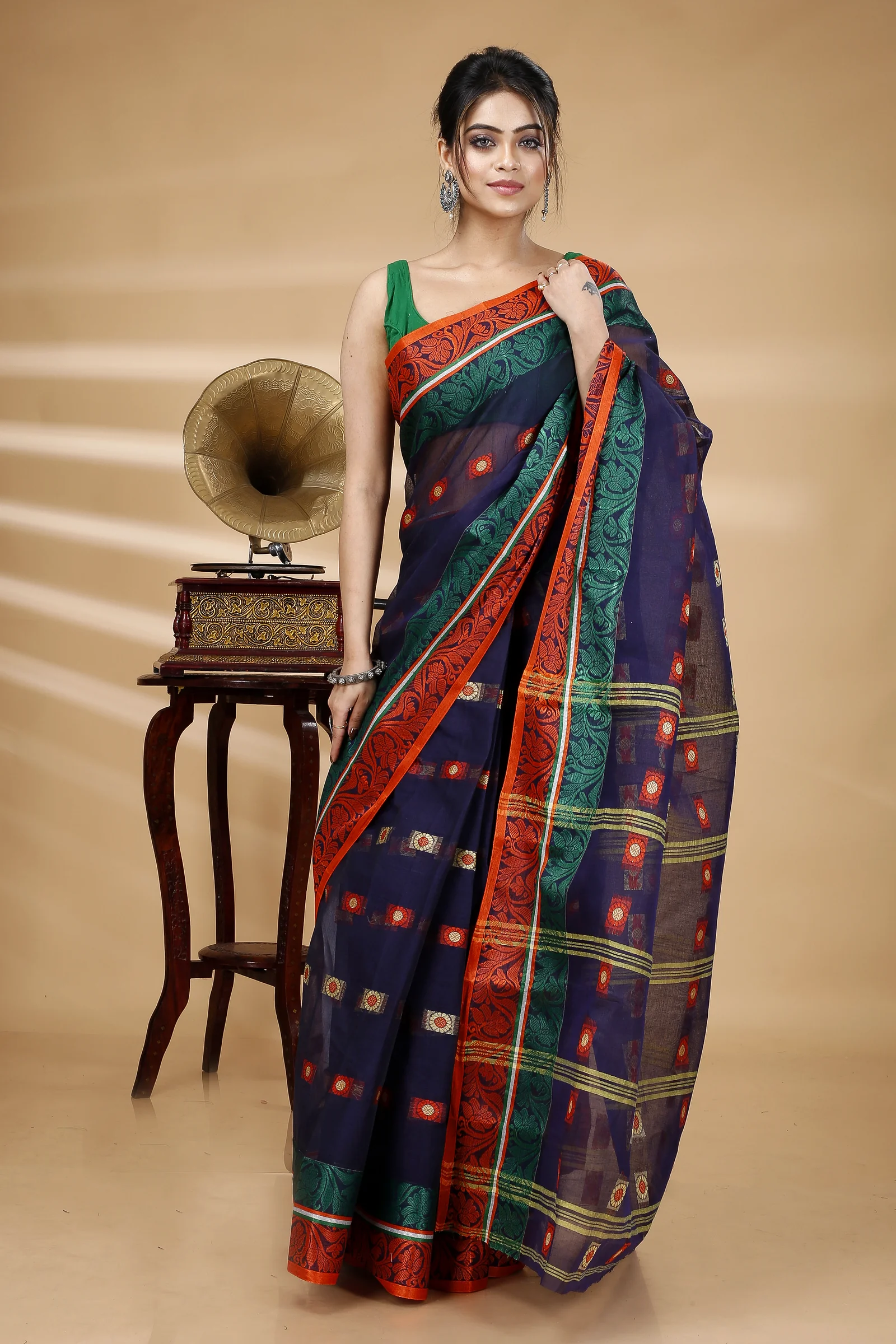 Blue Pure Cotton Pushti Desiging Tant Saree (230)