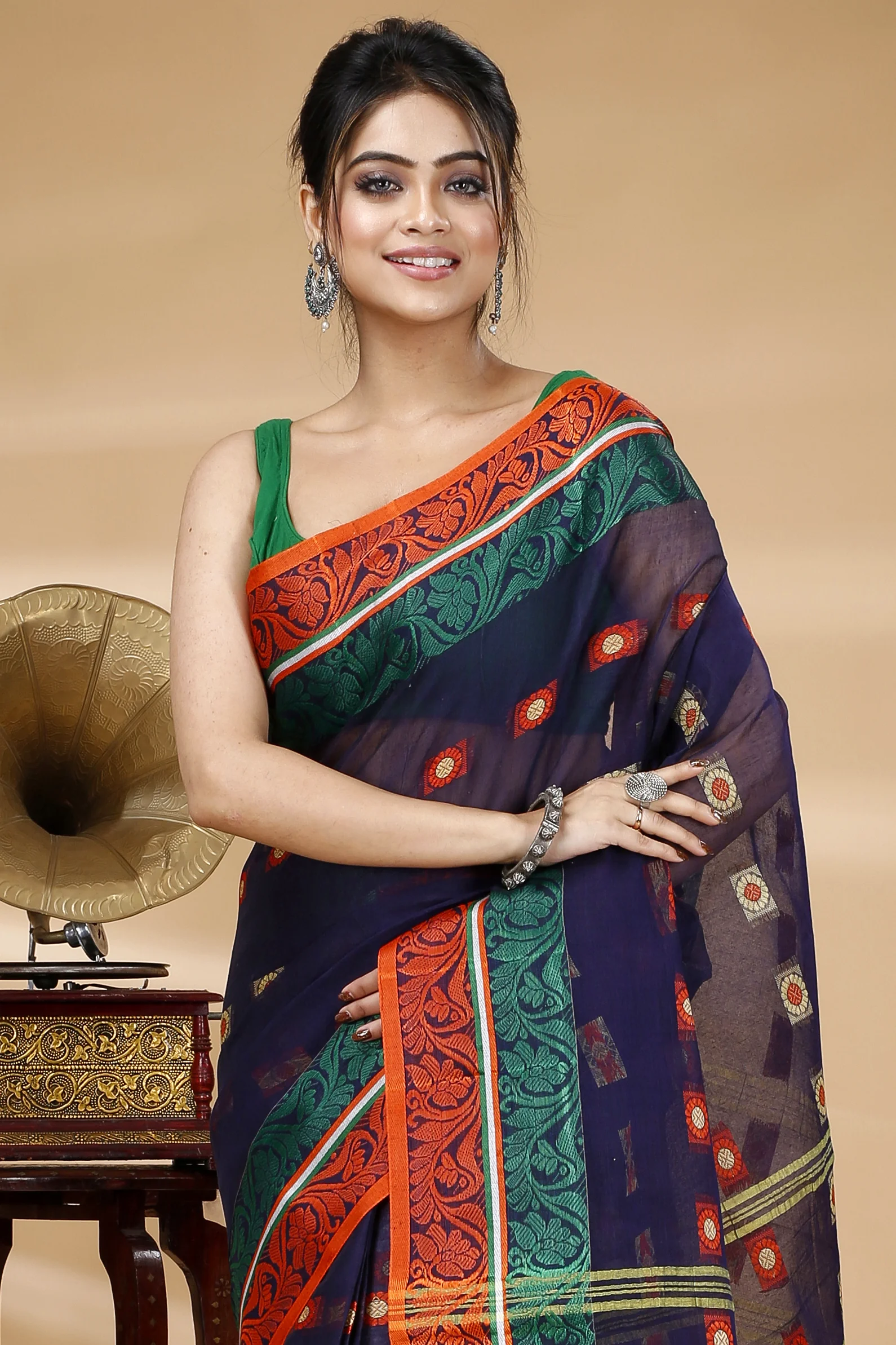 Blue Pure Cotton Pushti Desiging Tant Saree (230)