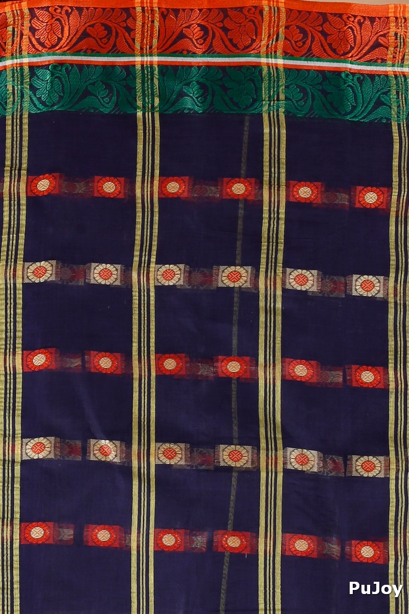Blue Pure Cotton Pushti Desiging Tant Saree (230)