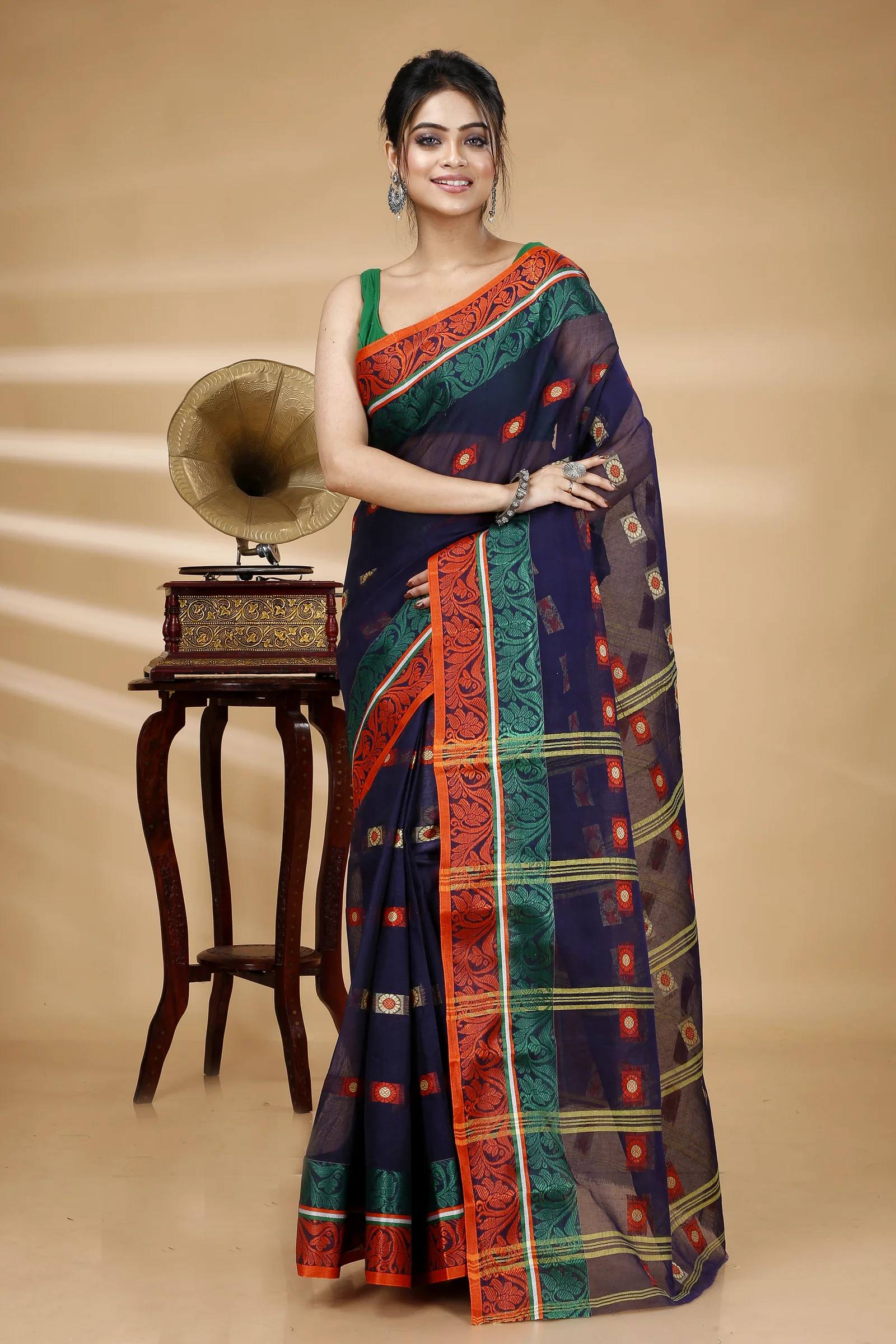 Blue Pure Cotton Pushti Desiging Tant Saree (230)