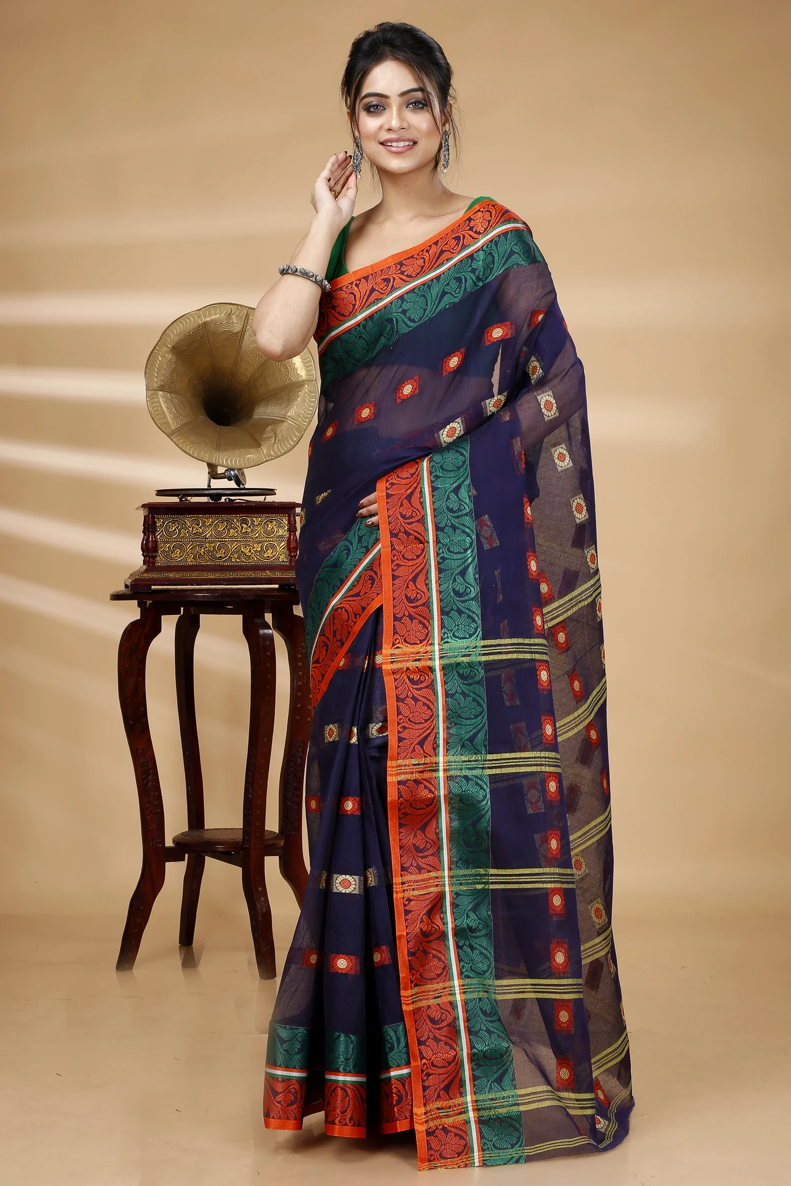 Blue Pure Cotton Pushti Desiging Tant Saree (230)