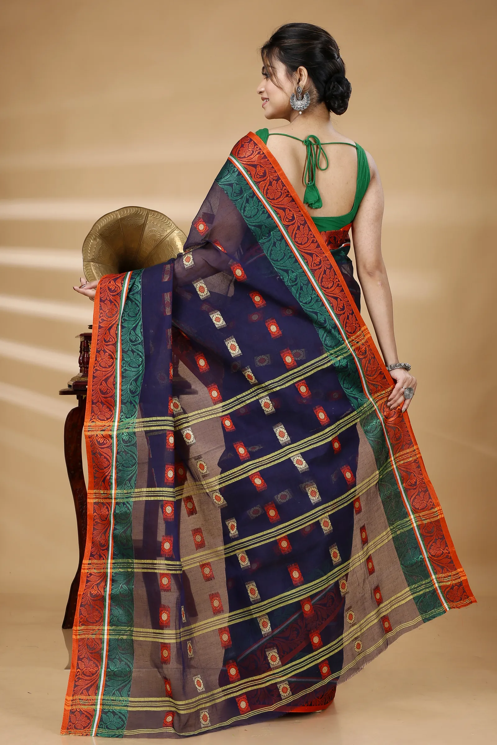 Blue Pure Cotton Pushti Desiging Tant Saree (230)