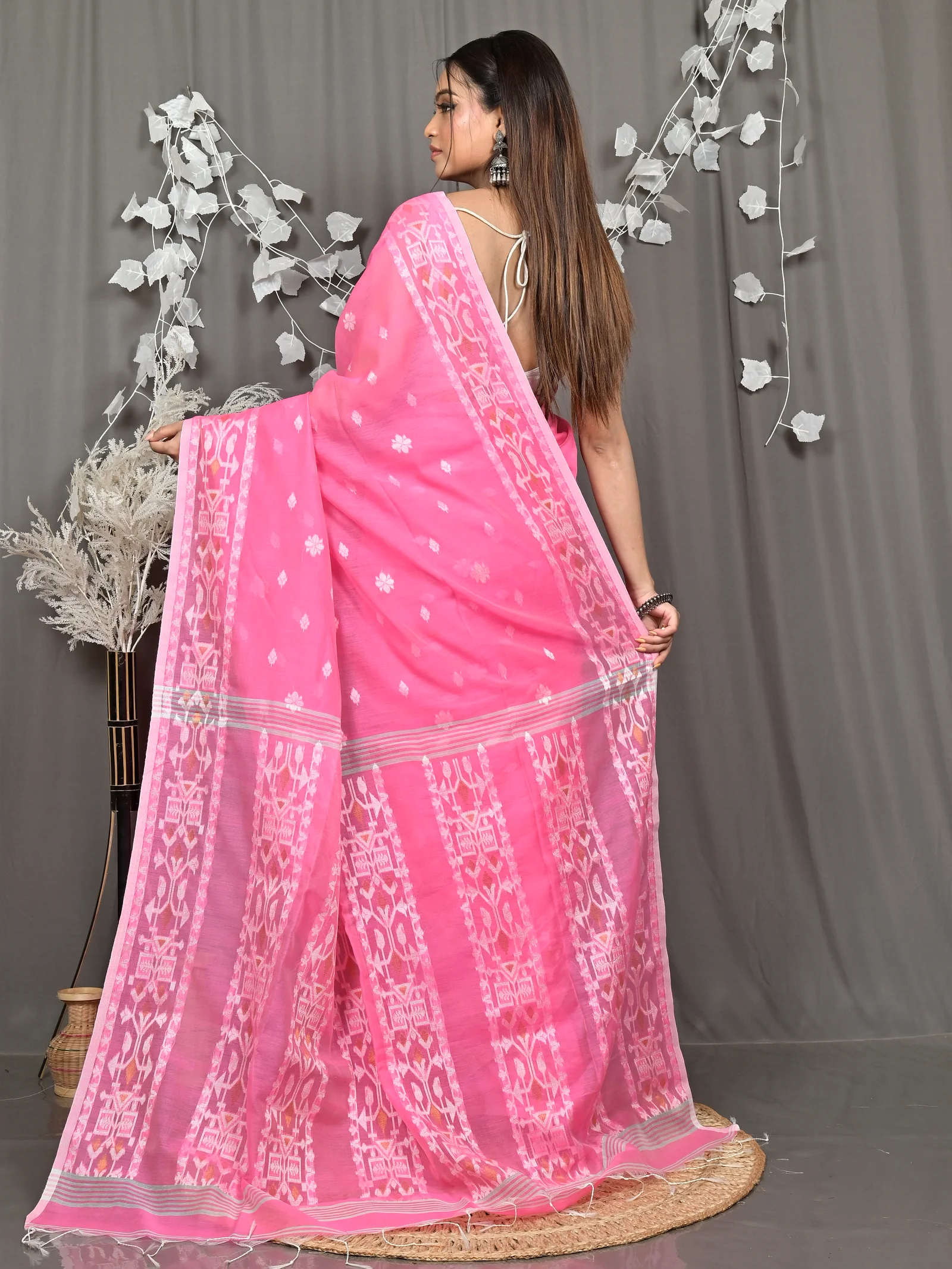 Pink Cotton Blend Parlvi Handloom Saree (2300)