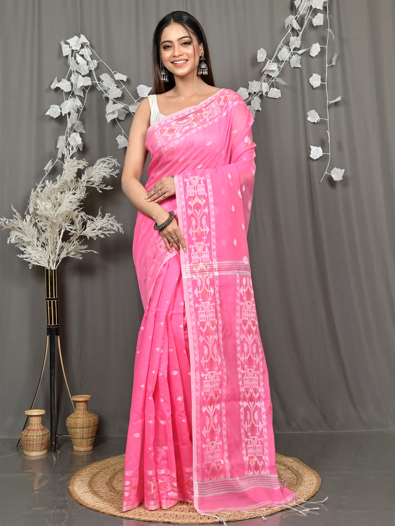 Pink Cotton Blend Parlvi Handloom Saree (2300)