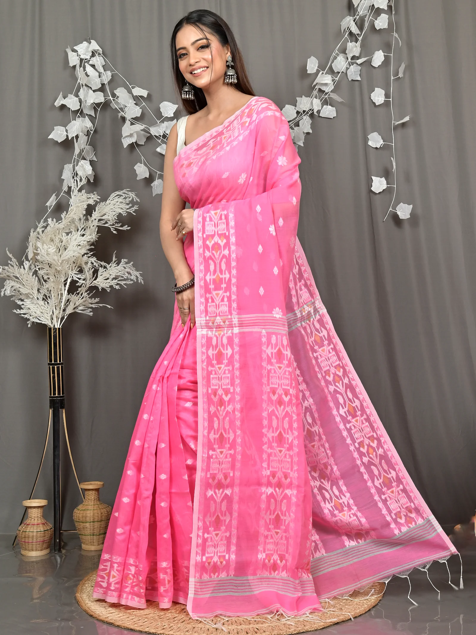 Pink Cotton Blend Parlvi Handloom Saree (2300)