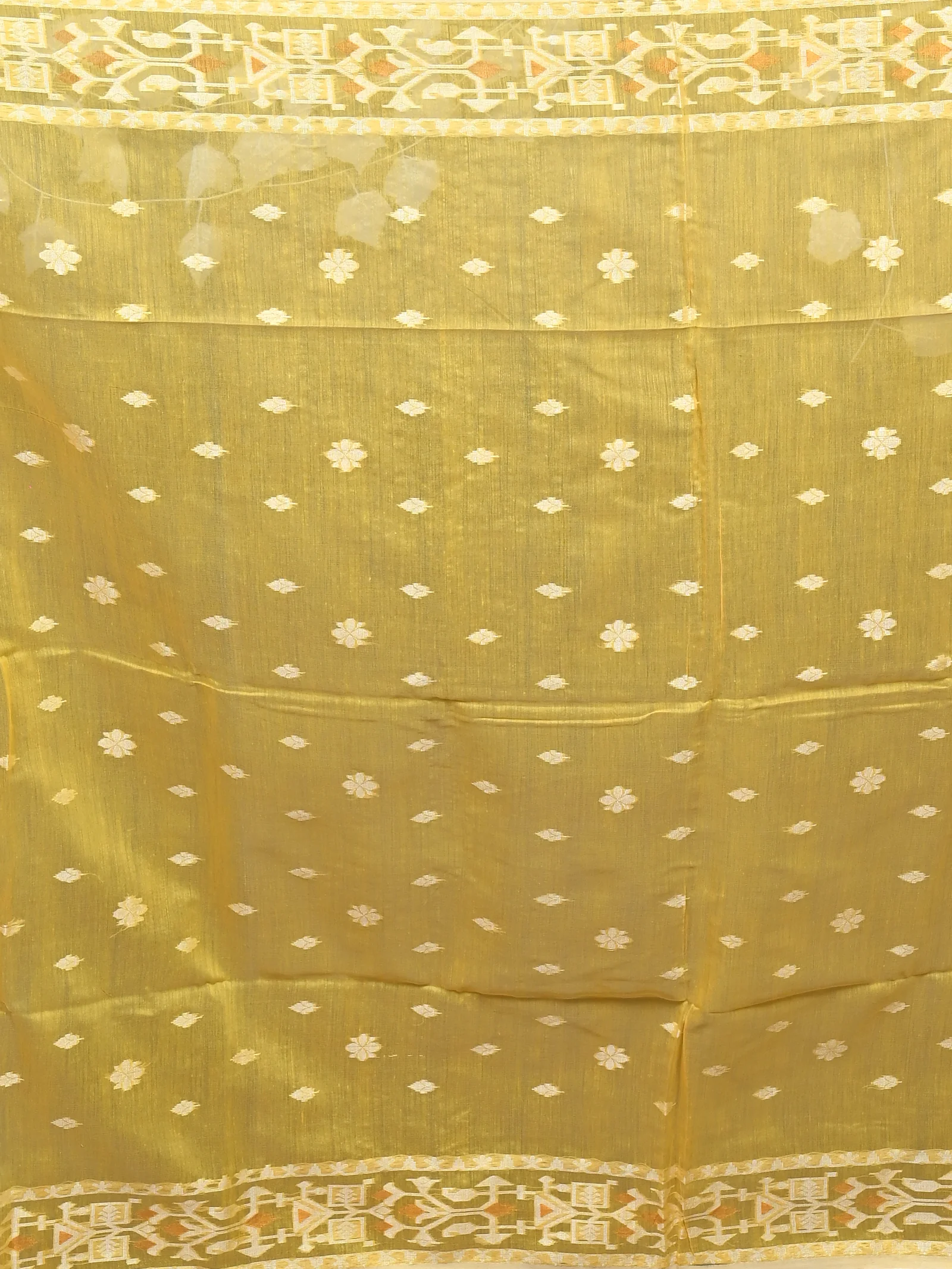 Yellow Cotton Blend Parlvi Handloom Saree (2301)