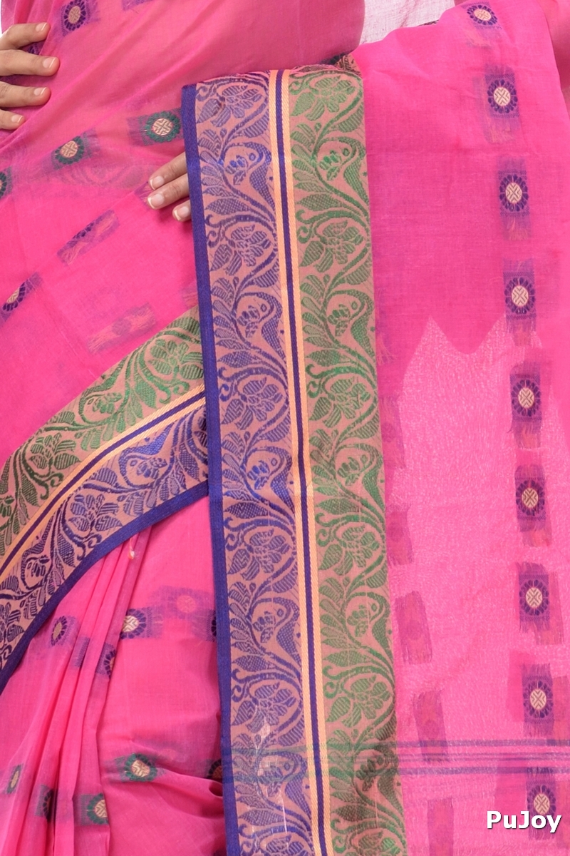 Pink Pure Cotton Pushti Desiging Tant Saree (231)