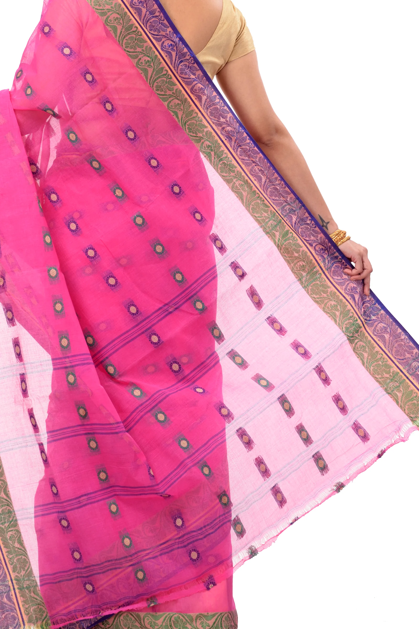 Pink Pure Cotton Pushti Desiging Tant Saree (231)