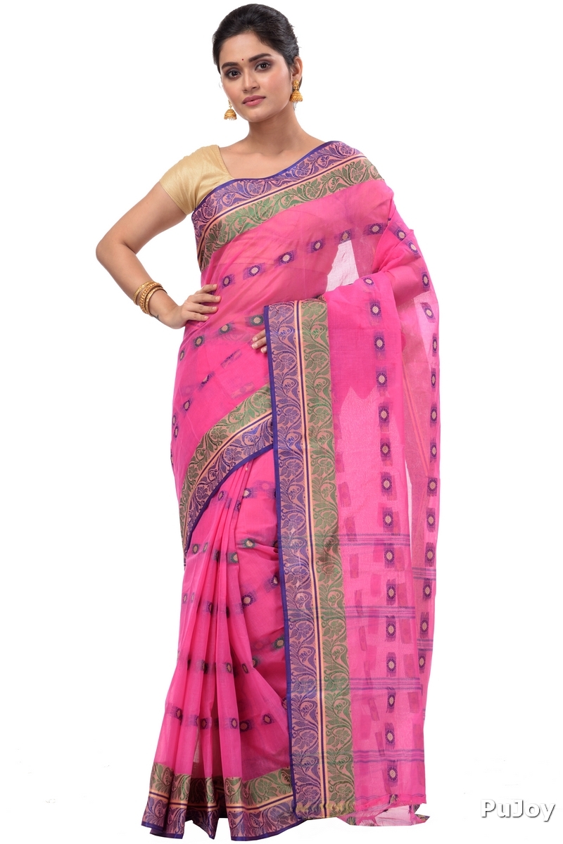 Pink Pure Cotton Pushti Desiging Tant Saree (231)