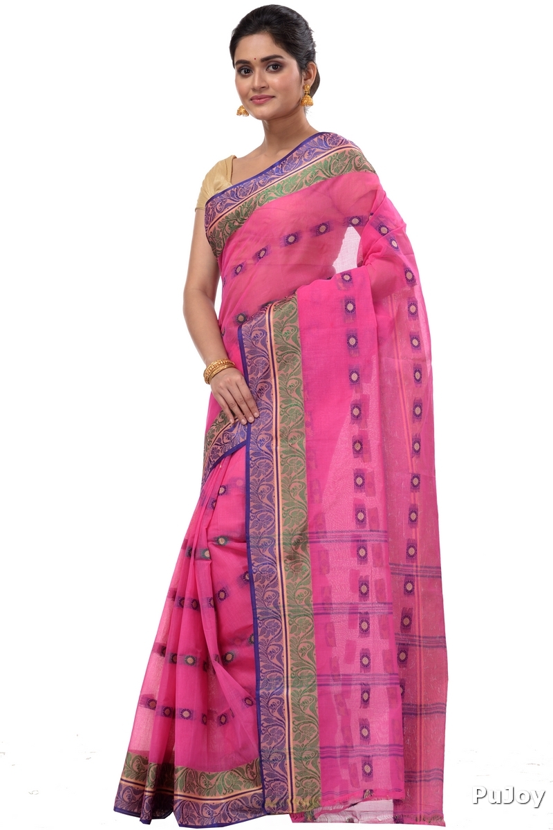 Pink Pure Cotton Pushti Desiging Tant Saree (231)