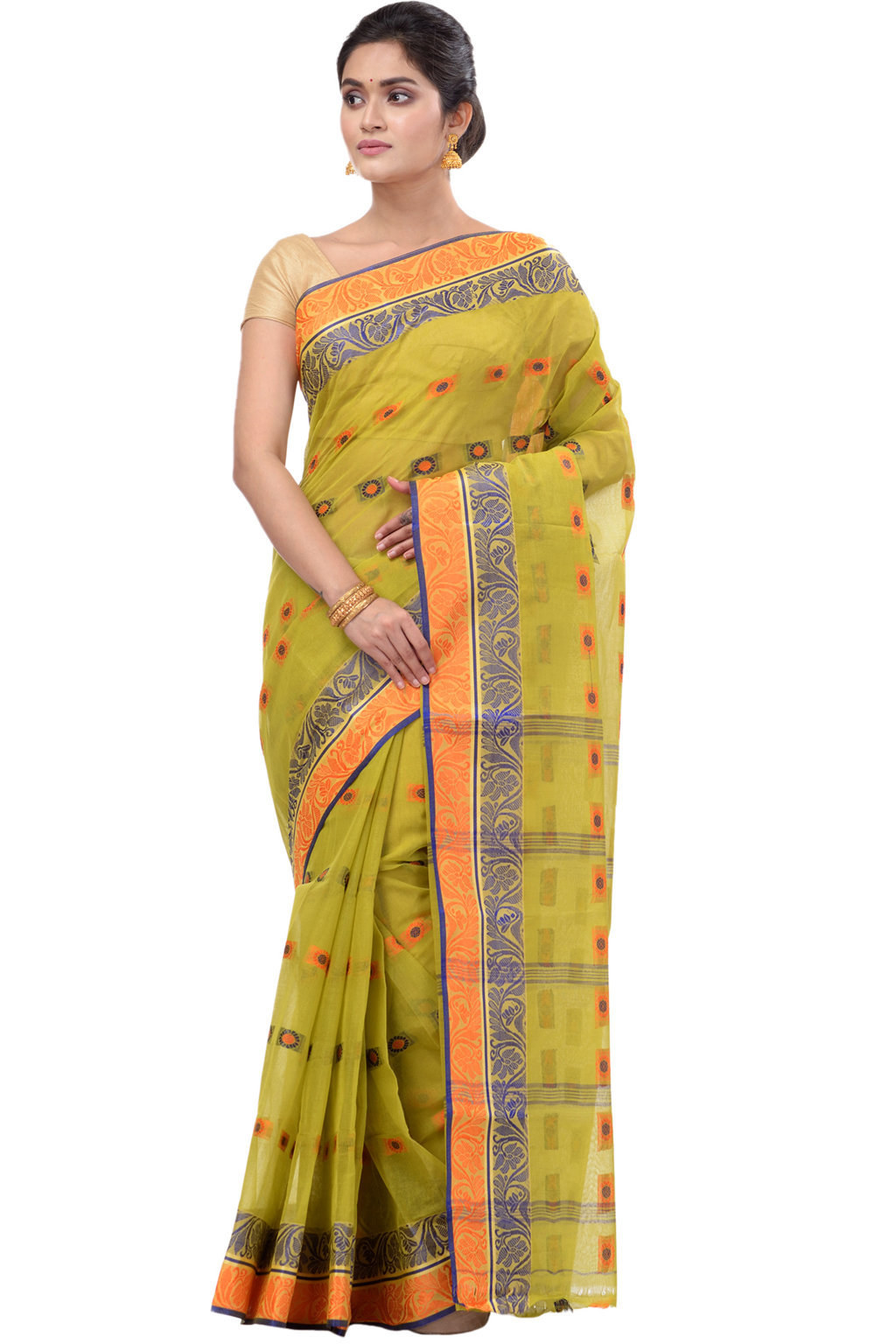 Mastered Yellow Pure Cotton Pushti Desiging Tant Saree (232)
