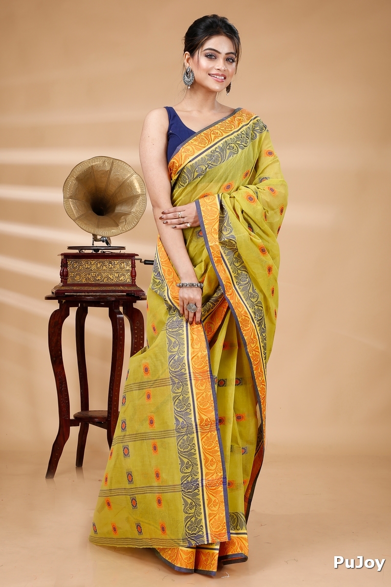 Mastered Yellow Pure Cotton Pushti Desiging Tant Saree (232)