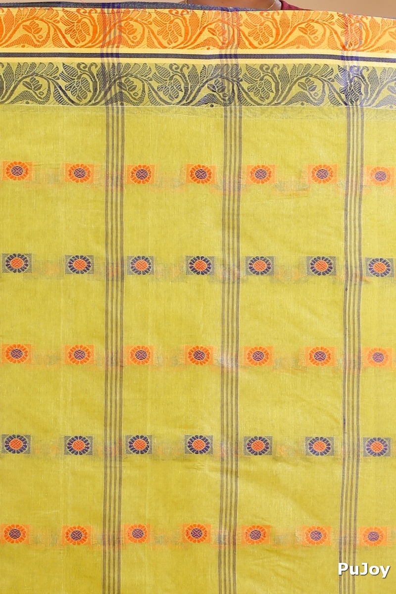 Mastered Yellow Pure Cotton Pushti Desiging Tant Saree (232)