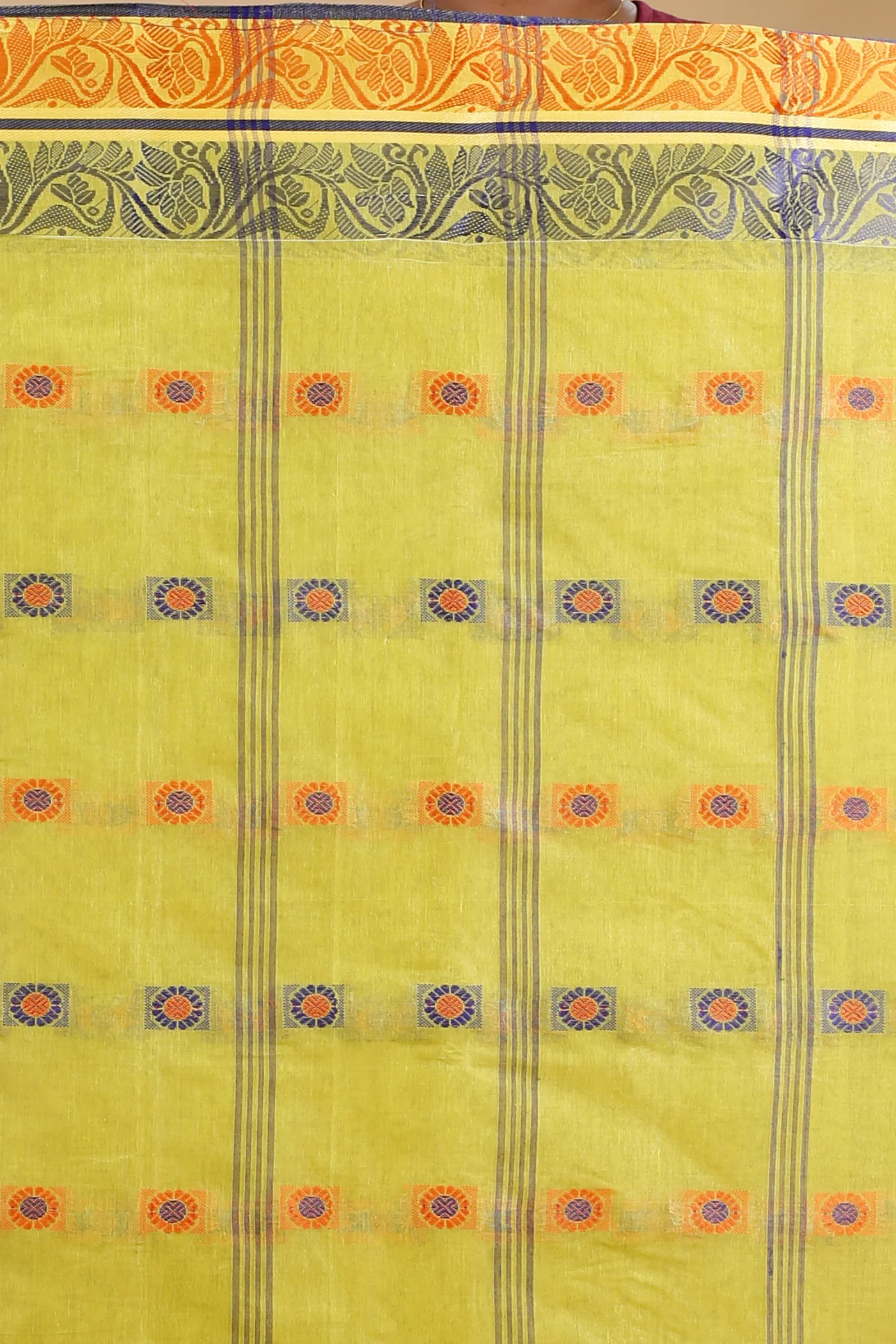 Mastered Yellow Pure Cotton Pushti Desiging Tant Saree (232)