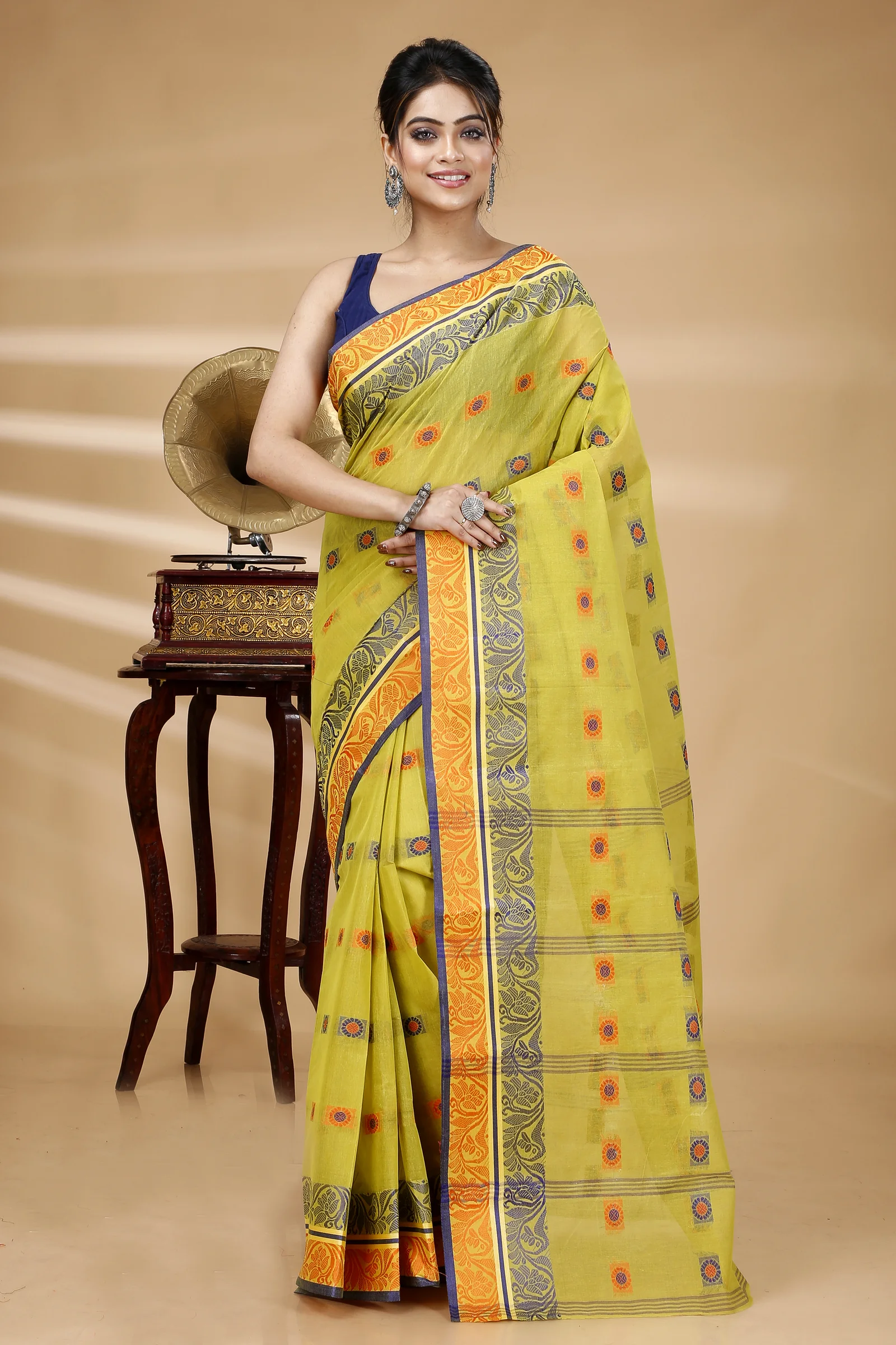 Mastered Yellow Pure Cotton Pushti Desiging Tant Saree (232)
