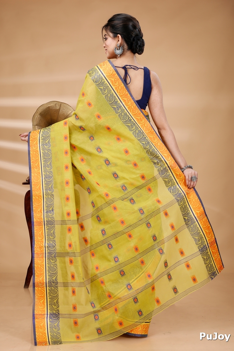 Mastered Yellow Pure Cotton Pushti Desiging Tant Saree (232)