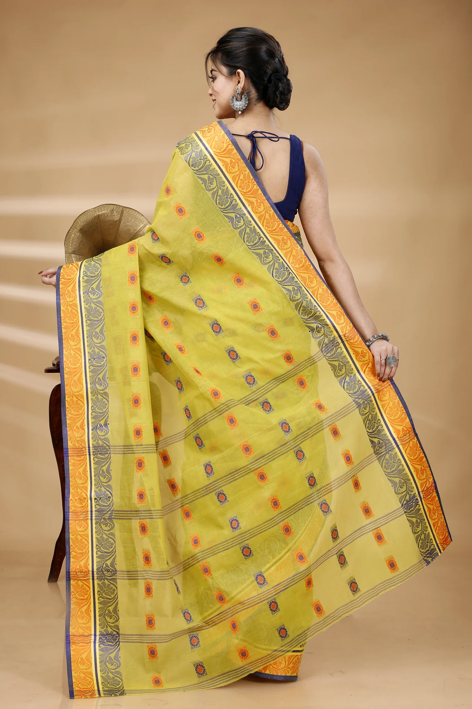 Mastered Yellow Pure Cotton Pushti Desiging Tant Saree (232)