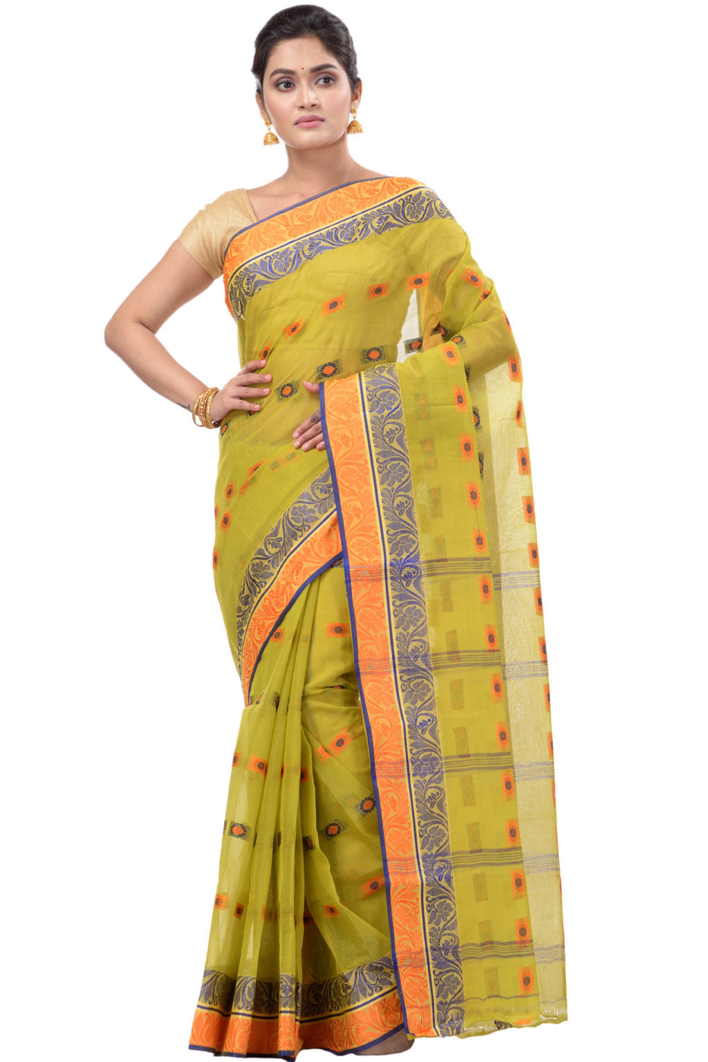 Mastered Yellow Pure Cotton Pushti Desiging Tant Saree (232)