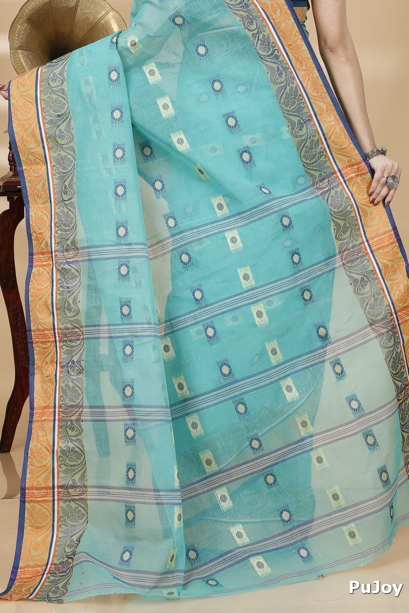 Green Pure Cotton Pushti Desiging Tant Saree (233)