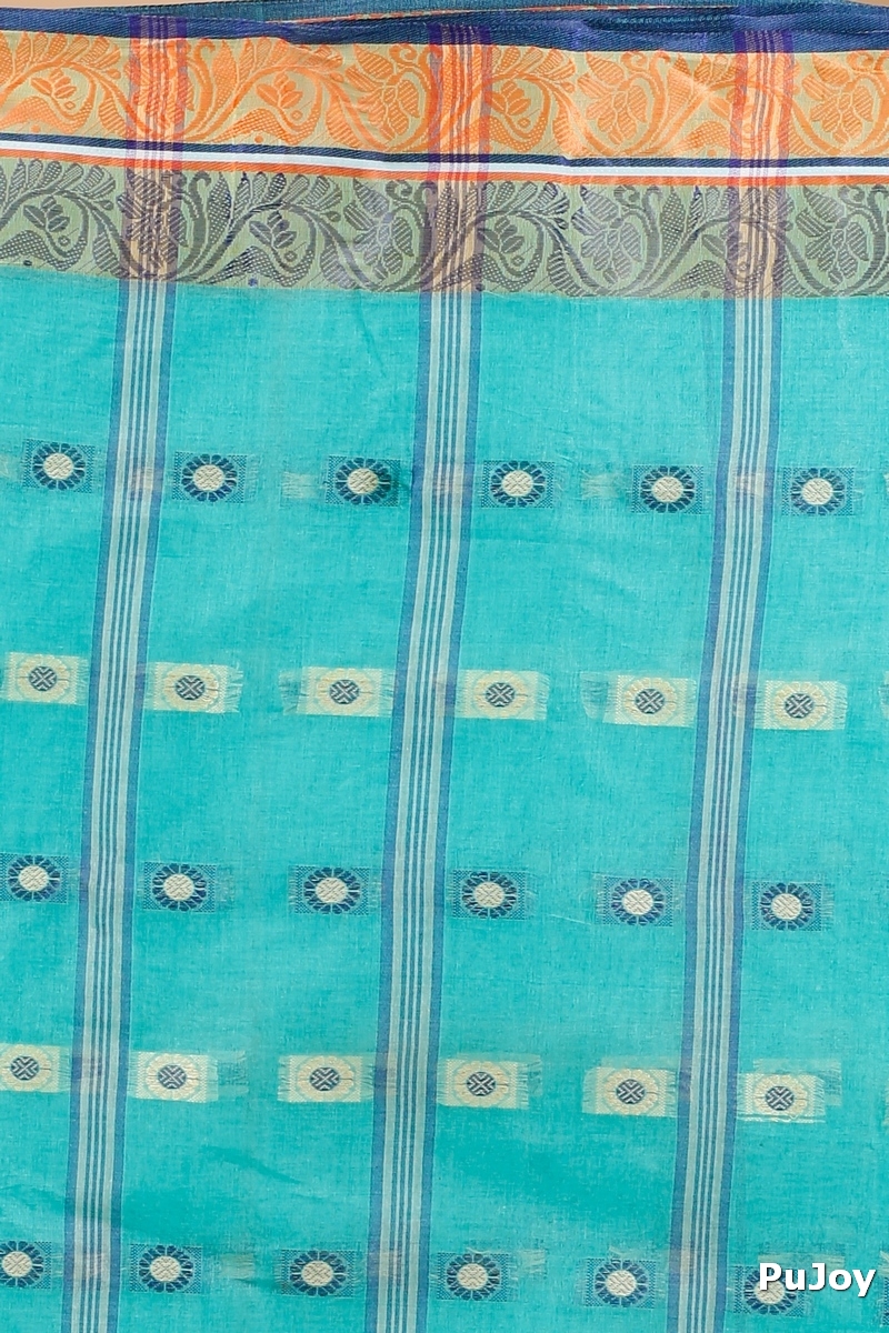 Green Pure Cotton Pushti Desiging Tant Saree (233)