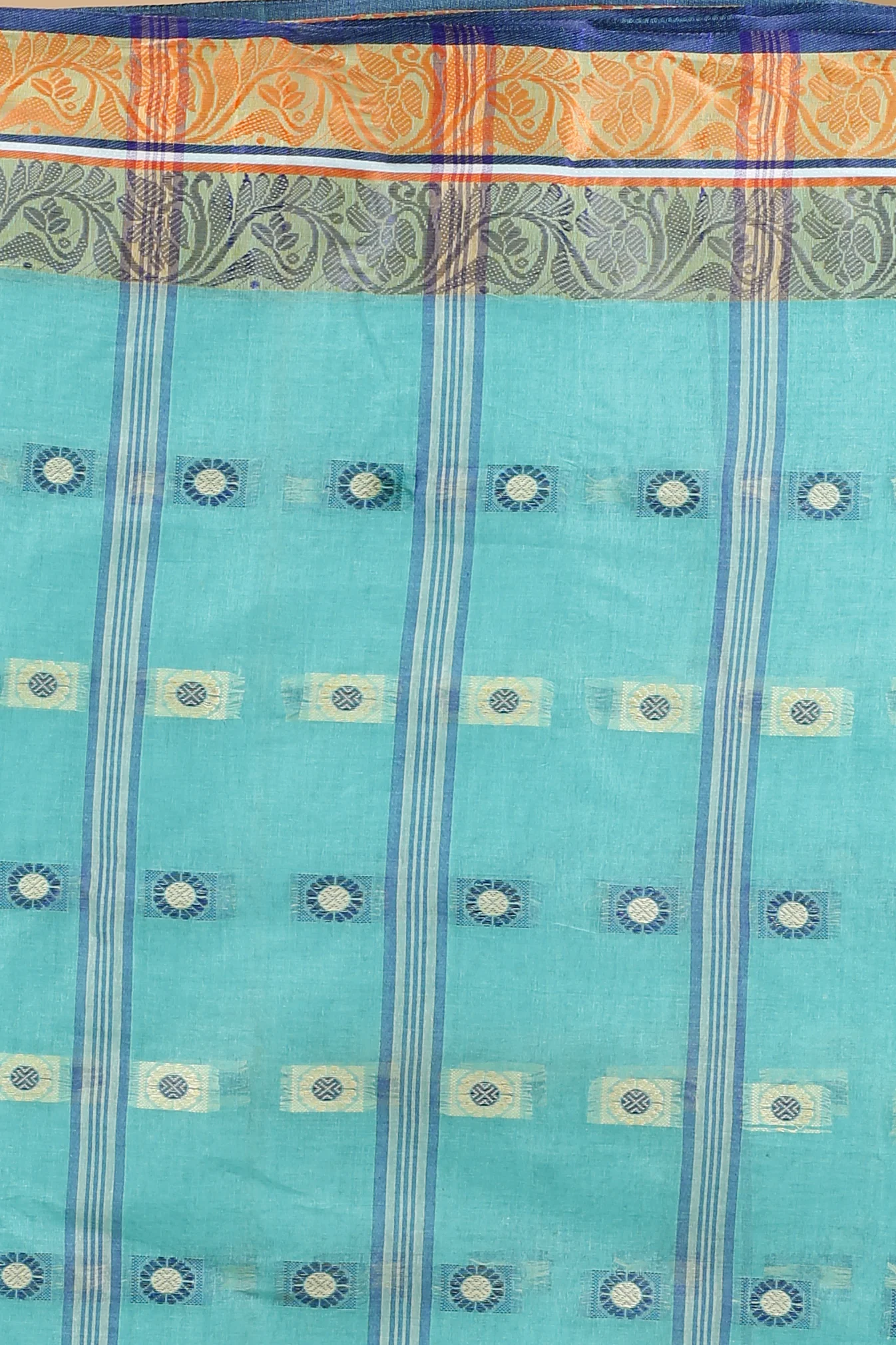 Green Pure Cotton Pushti Desiging Tant Saree (233)