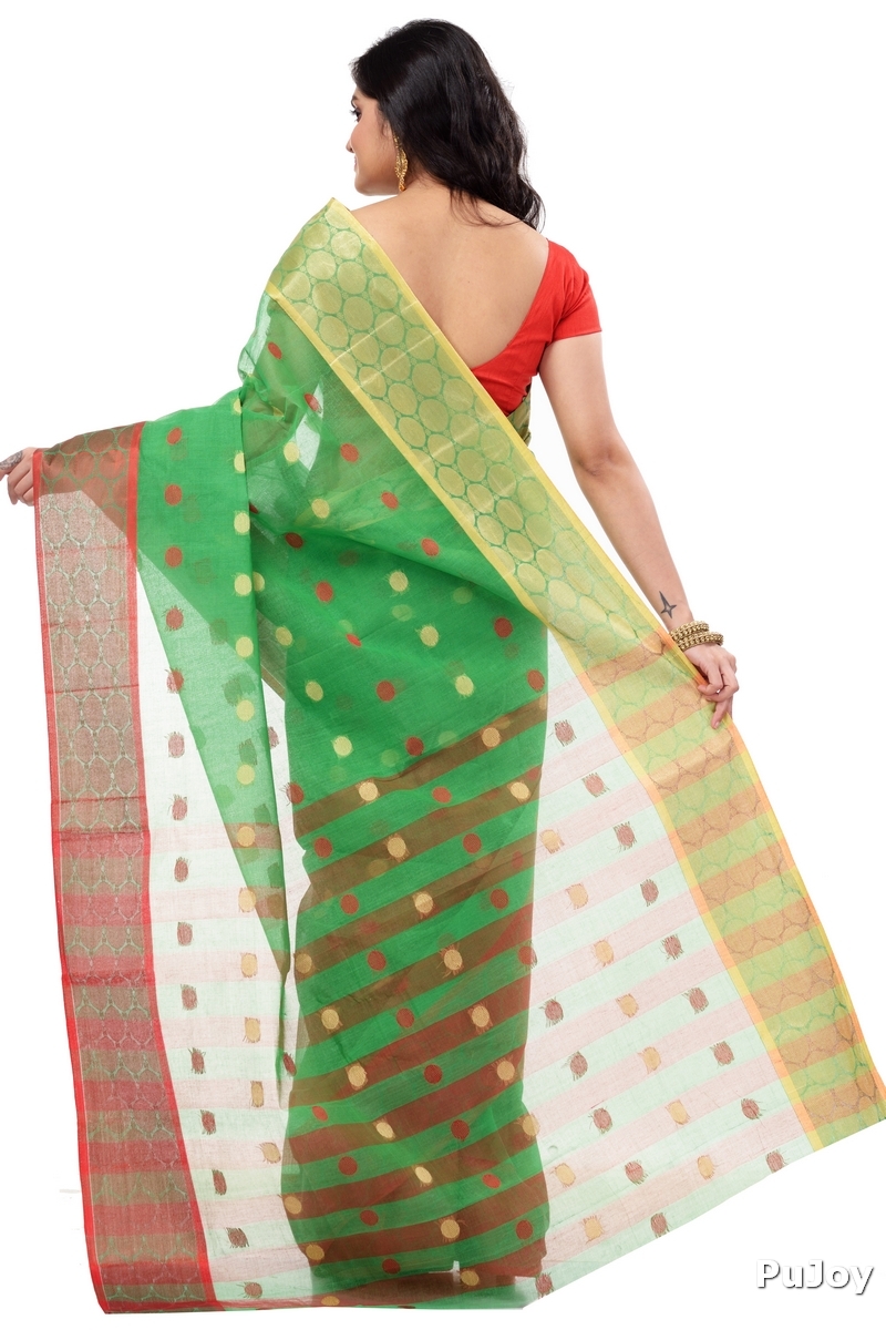 Green Pure Cotton Ganga Jamuna Tant Saree (2558)