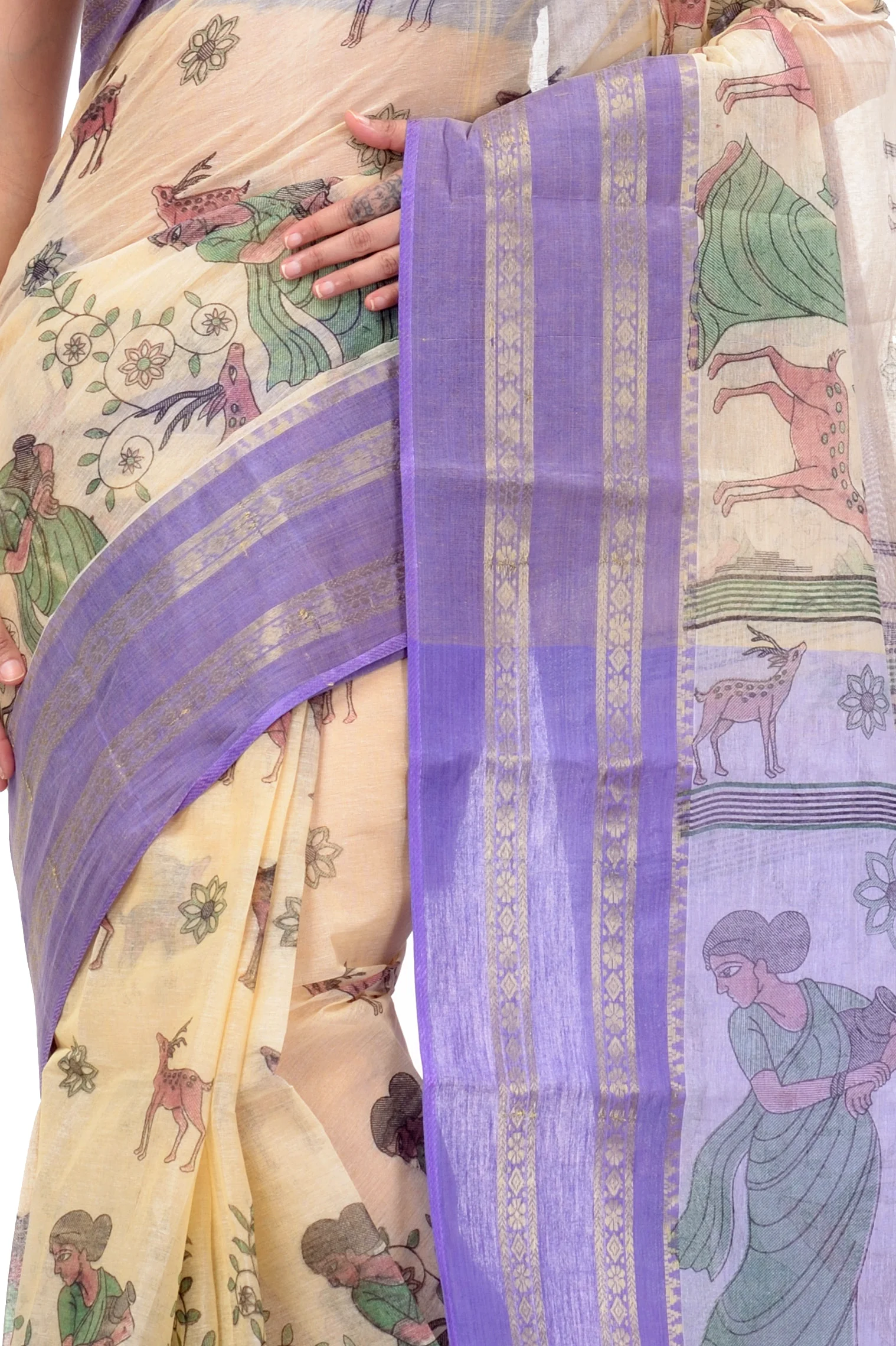 Purple Pure Cotton Sakuntala Tant Saree Print (2645)