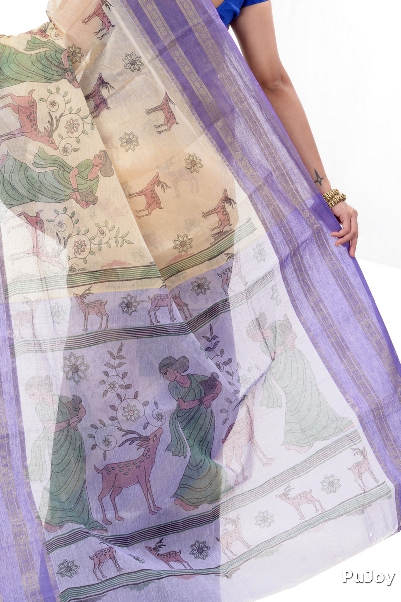 Purple Pure Cotton Sakuntala Tant Saree Print (2645)