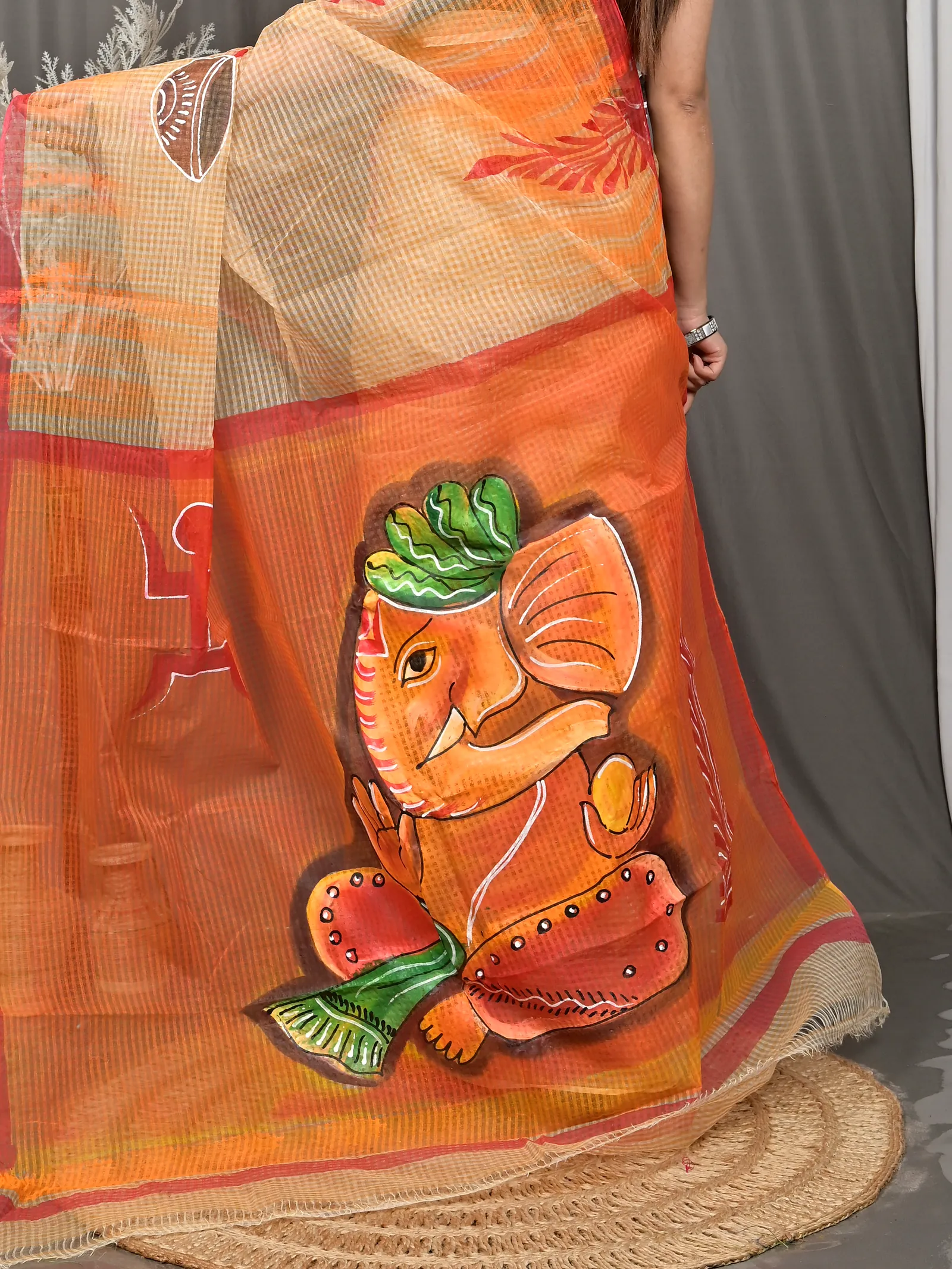 Peach Orange Cotton Kotafab Mix Kota Fabric Saree  (27)
