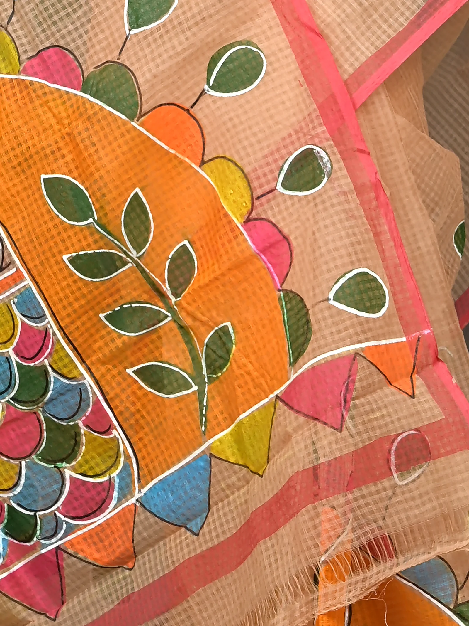 Peach Cotton Kotafab Mix Kota Fabric Saree  (28)