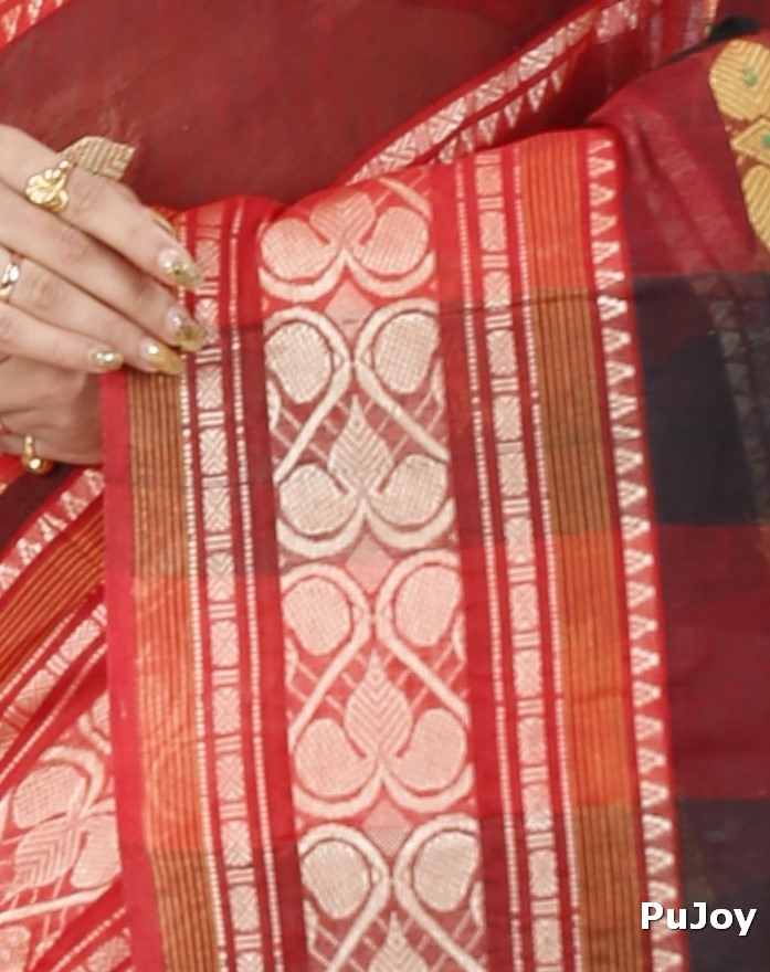 Red Pure Cotton Raj Nandi Desigine Tant Saree (2805)