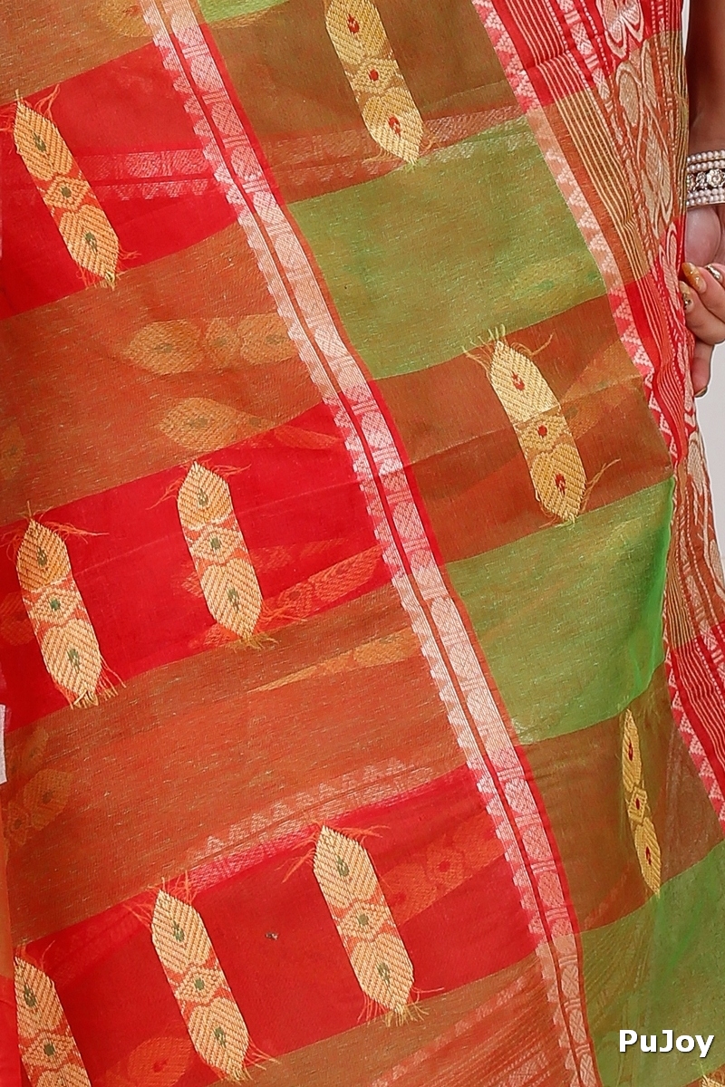 Red Green Pure Cotton Raj Nandi Desigine Tant Saree (2806)
