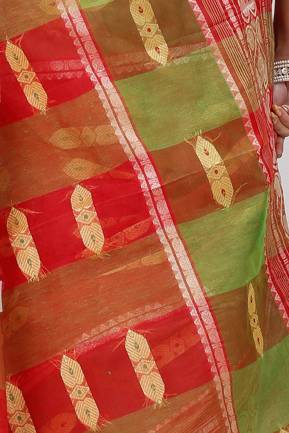 Red Green Pure Cotton Raj Nandi Desigine Tant Saree (2806)
