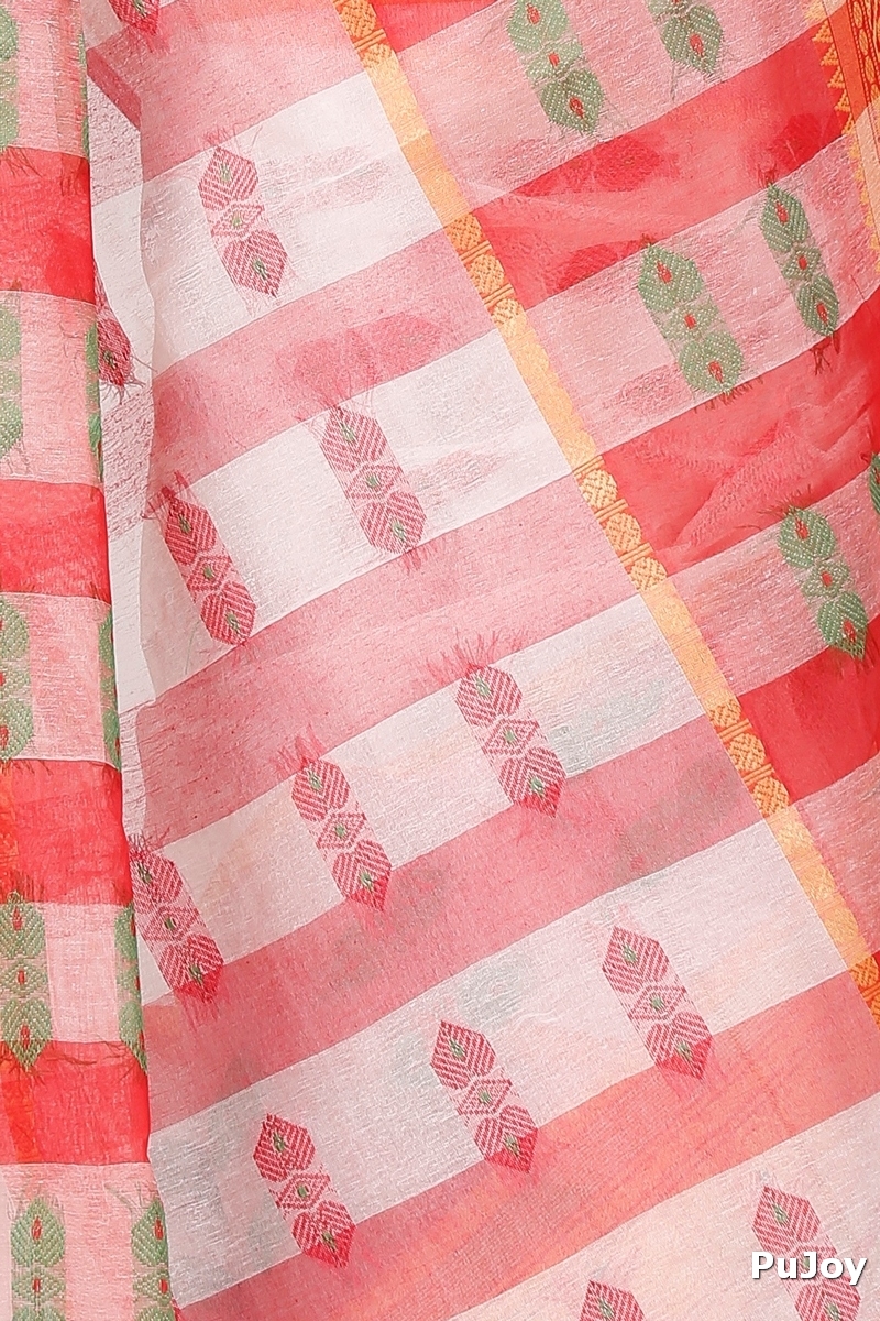 White Red Pure Cotton Raj Nandi Desigine Tant Saree (2807)