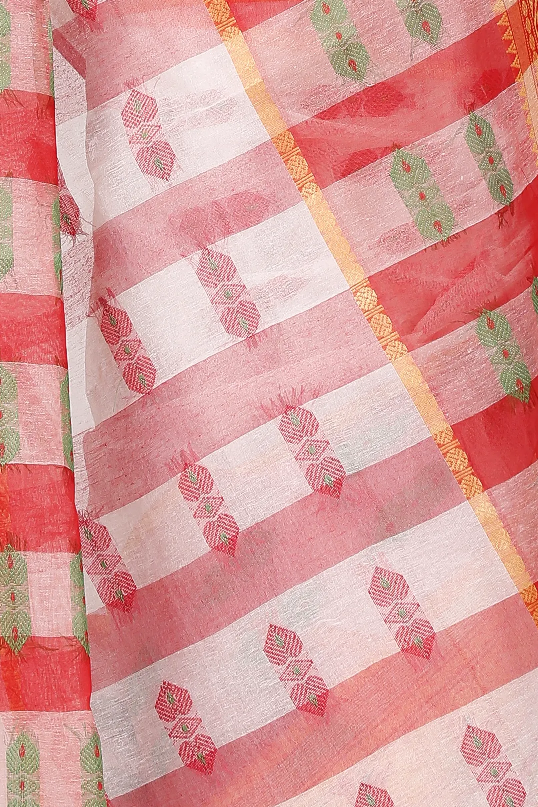 White Red Pure Cotton Raj Nandi Desigine Tant Saree (2807)